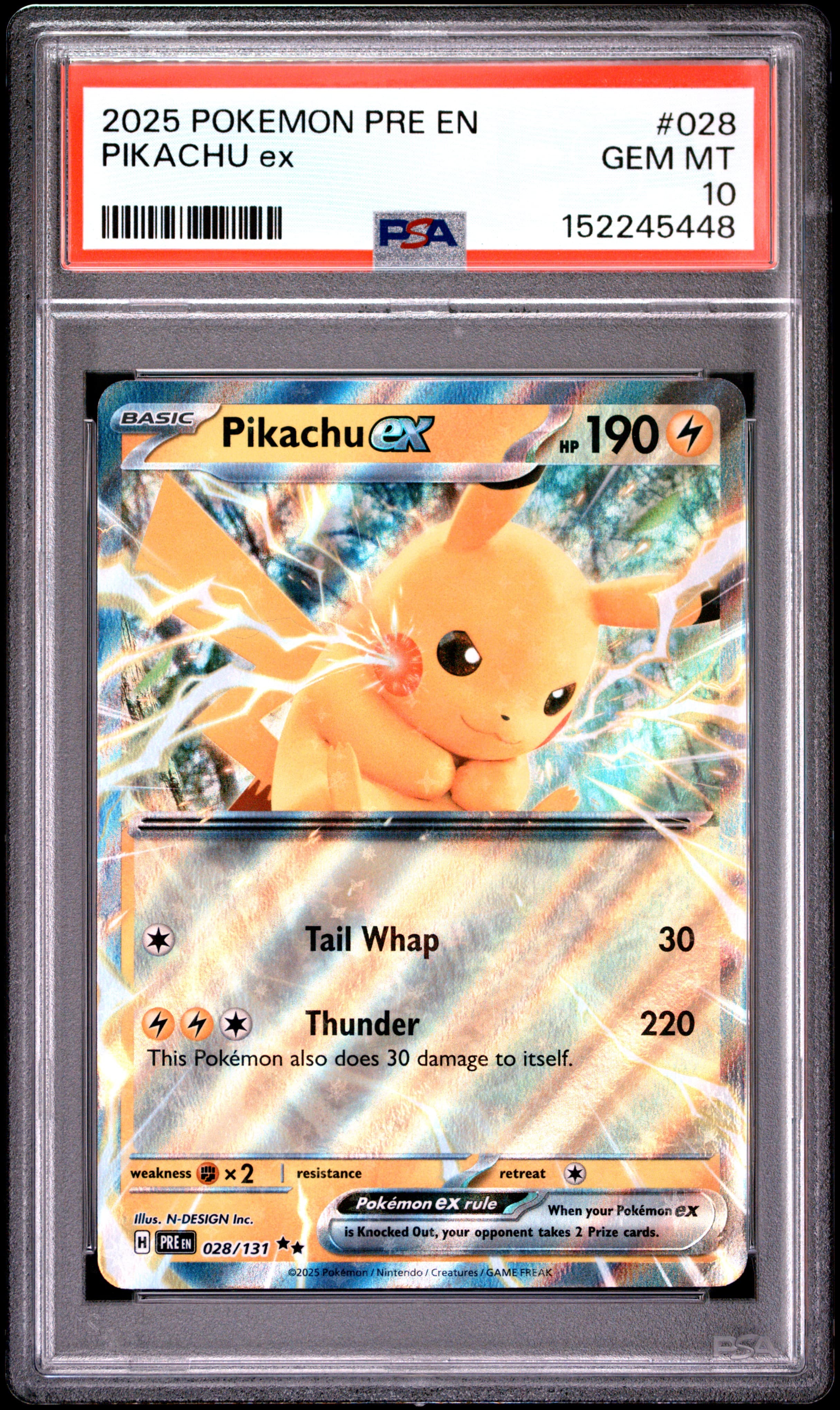 2025 POKEMON PRE EN-PRISMATIC EVOLUTIONS PIKACHU ex #028 GEM MT 10 152245448