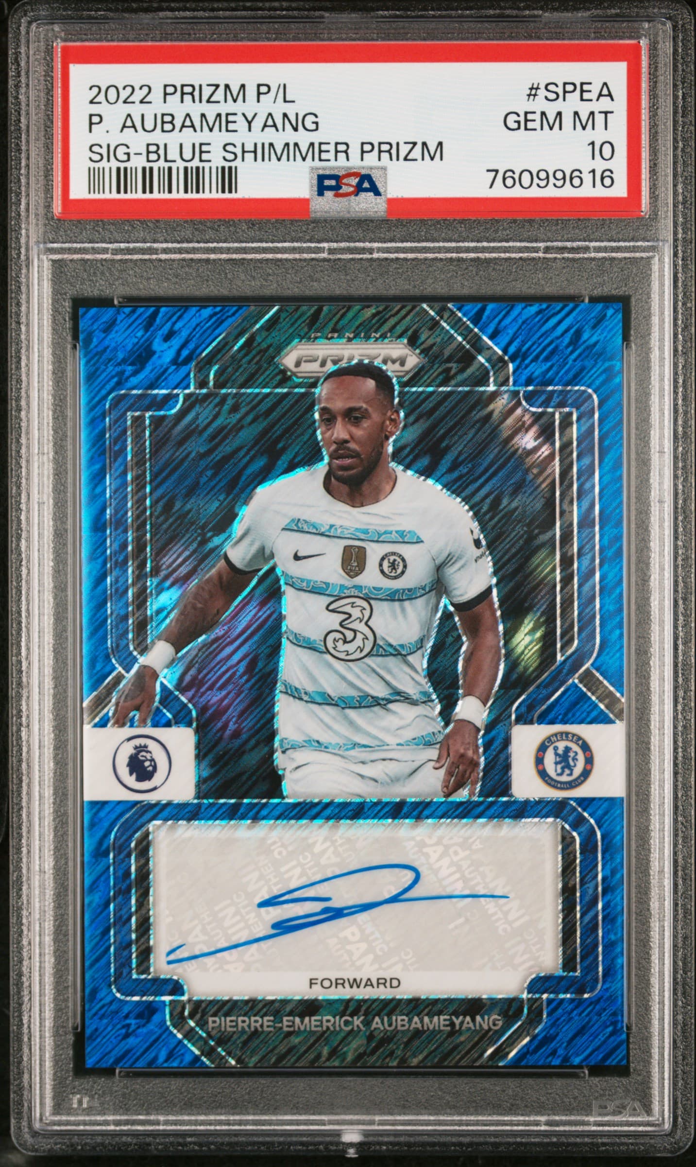 2022-23 PANINI PRIZM PREMIER LEAGUE SIGNATURES P. AUBAMEYANG #SPEA SIG-BLUE SHIMMER PRIZM GEM MT 10 76099616