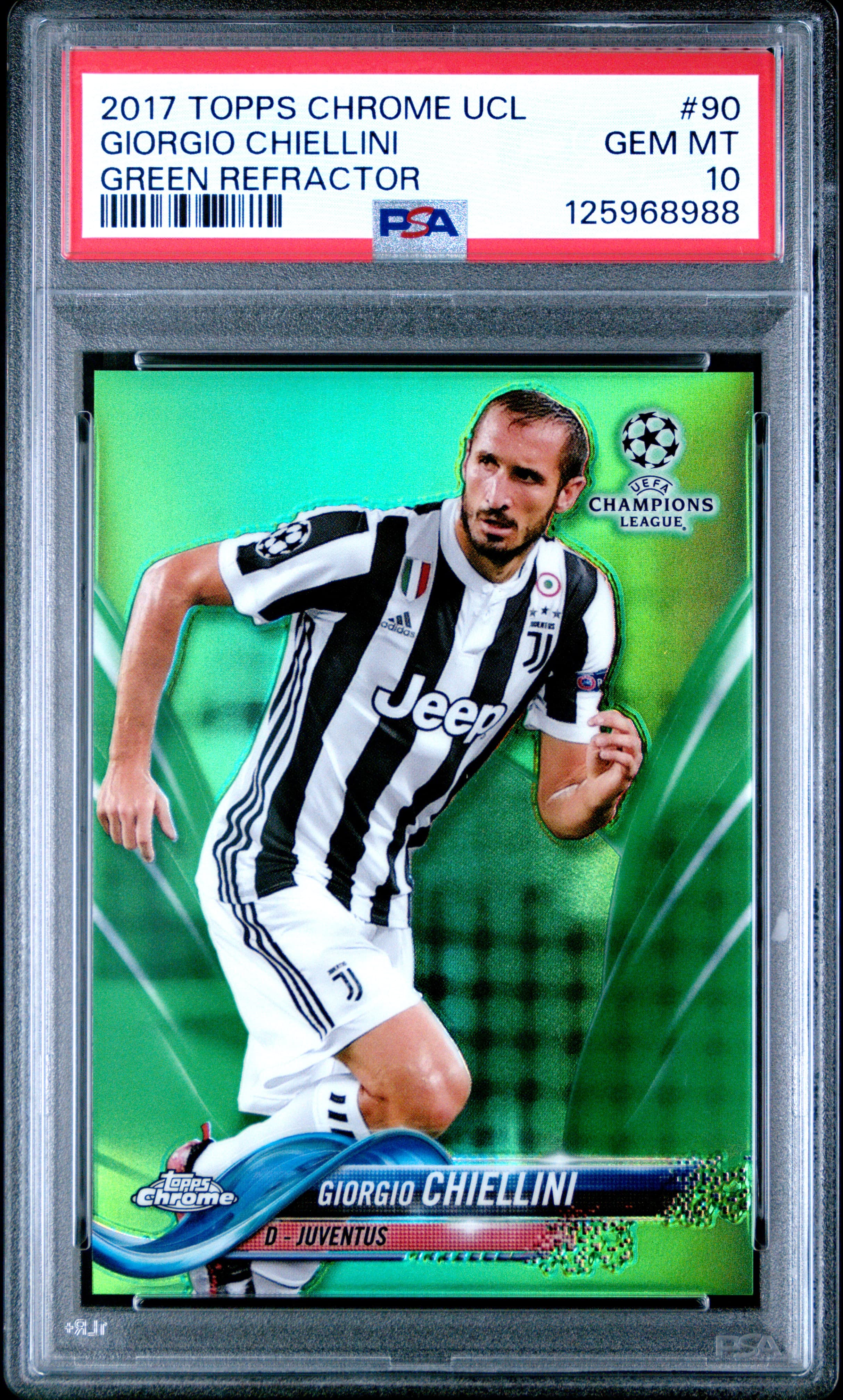 2017 TOPPS CHROME UEFA CHAMPIONS LEAGUE GIORGIO CHIELLINI #90 GREEN REFRACTOR GEM MT 10 125968988