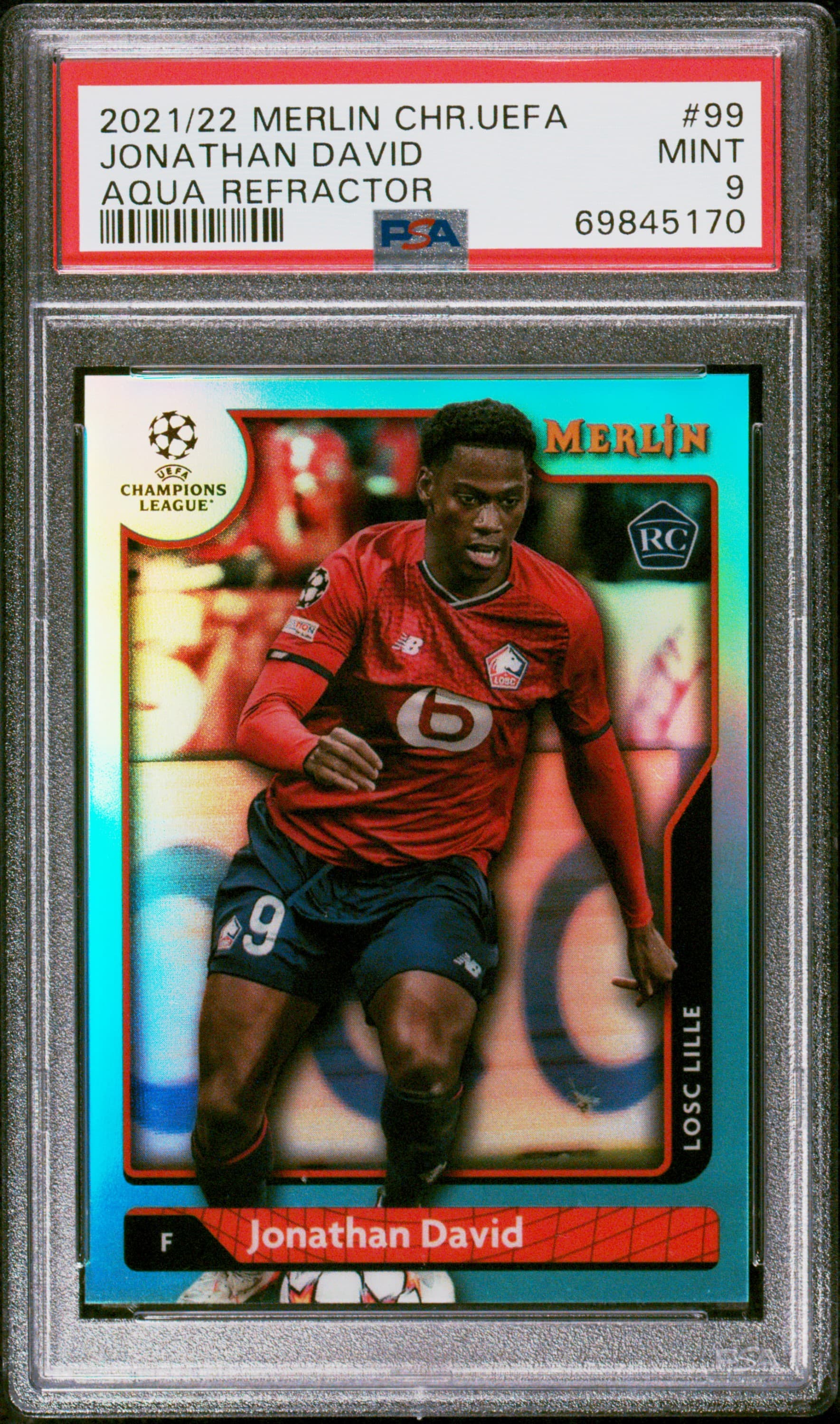 2021-2022 TOPPS MERLIN CHROME UEFA LEAGUE JONATHAN DAVID #99 AQUA REFRACTOR MINT 9 69845170