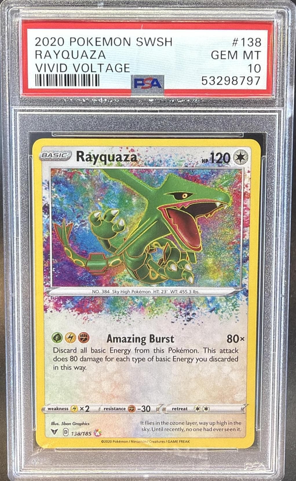 2020 POKEMON SWORD & SHIELD VIVID VOLTAGE RAYQUAZA #138 VIVID VOLTAGE GEM MT 10 53298797
