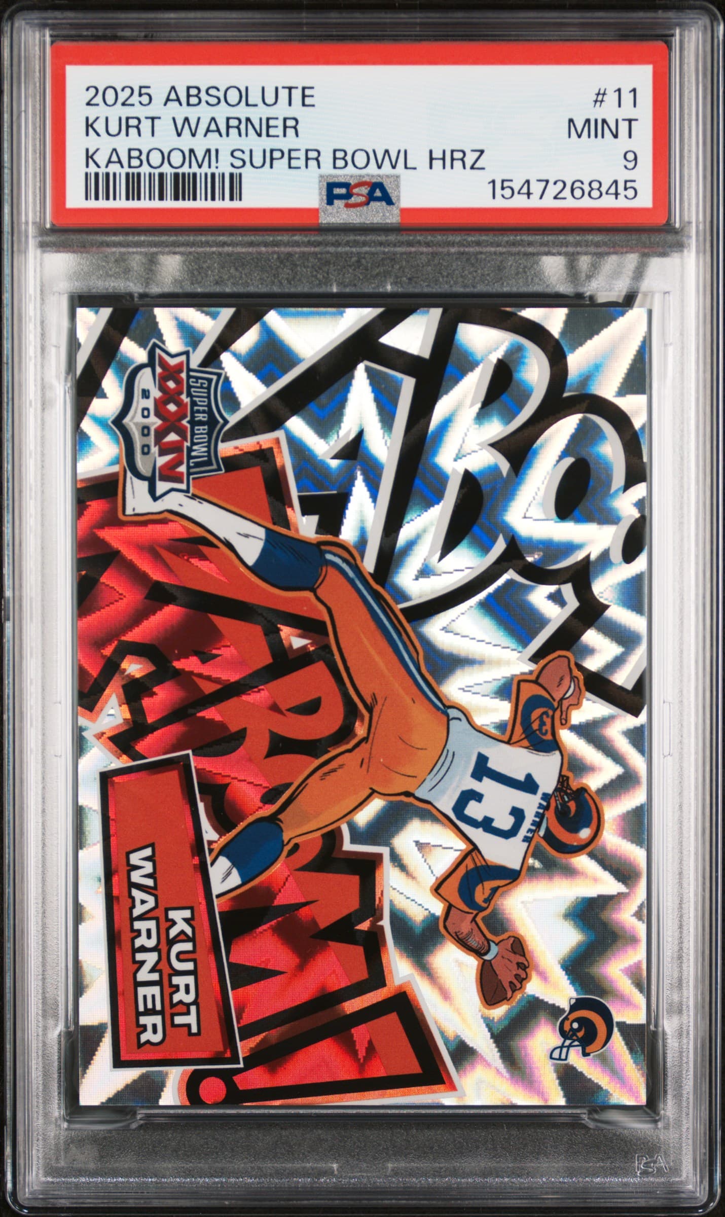 2025 PANINI ABSOLUTE KABOOM! SUPER BOWL HORIZONTAL KURT WARNER #11 MINT 9 154726845