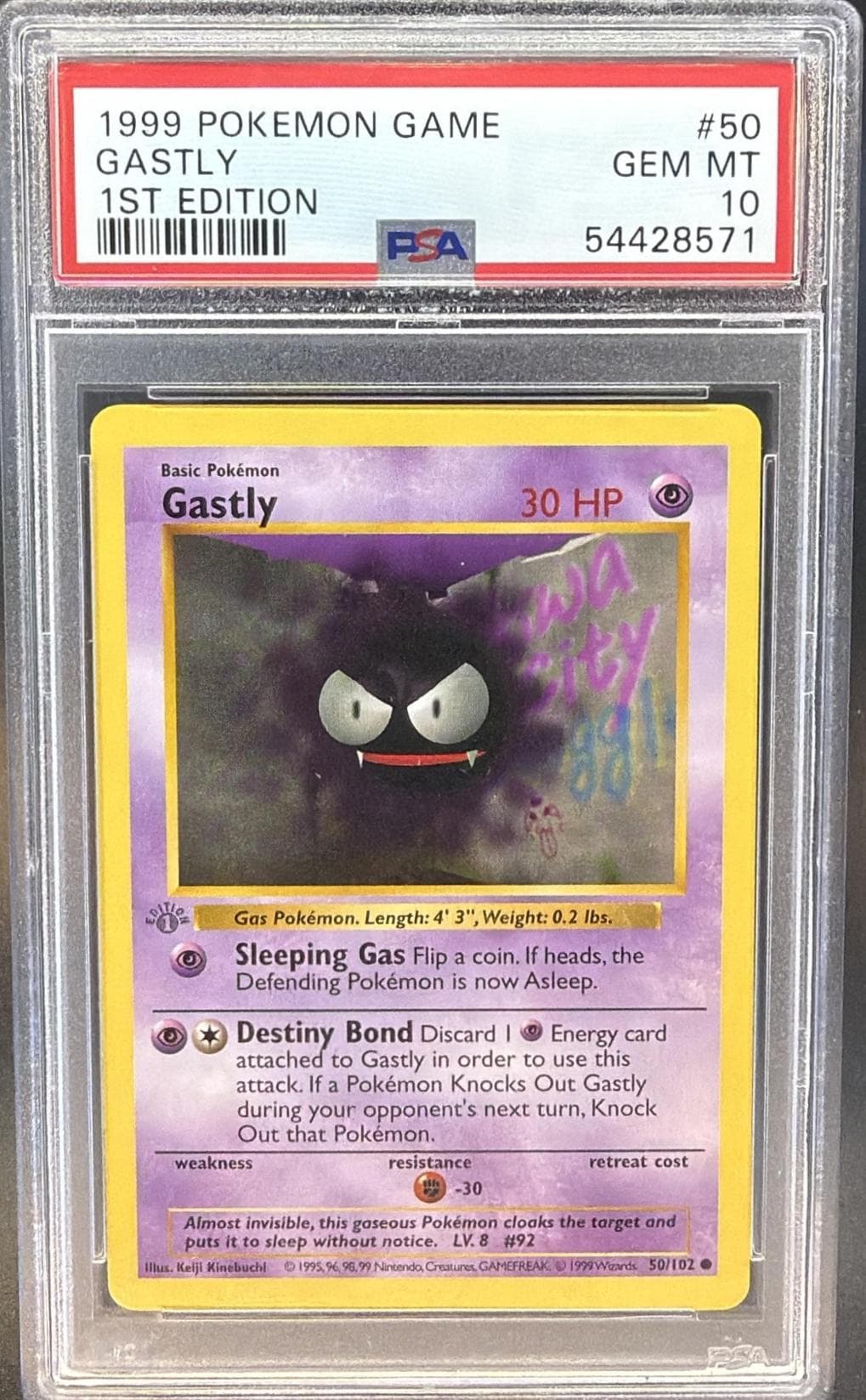 1999 POKEMON GAME GASTLY #50 1ST EDITION GEM MT 10 54428571
