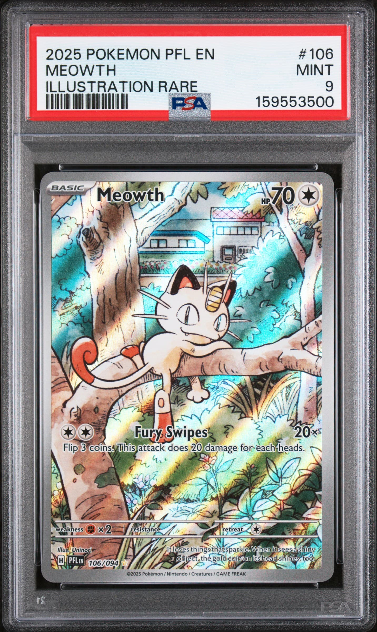 2025 POKEMON PFL EN-PHANTASMAL FLAMES MEOWTH #106 ILLUSTRATION RARE MINT 9 159553500