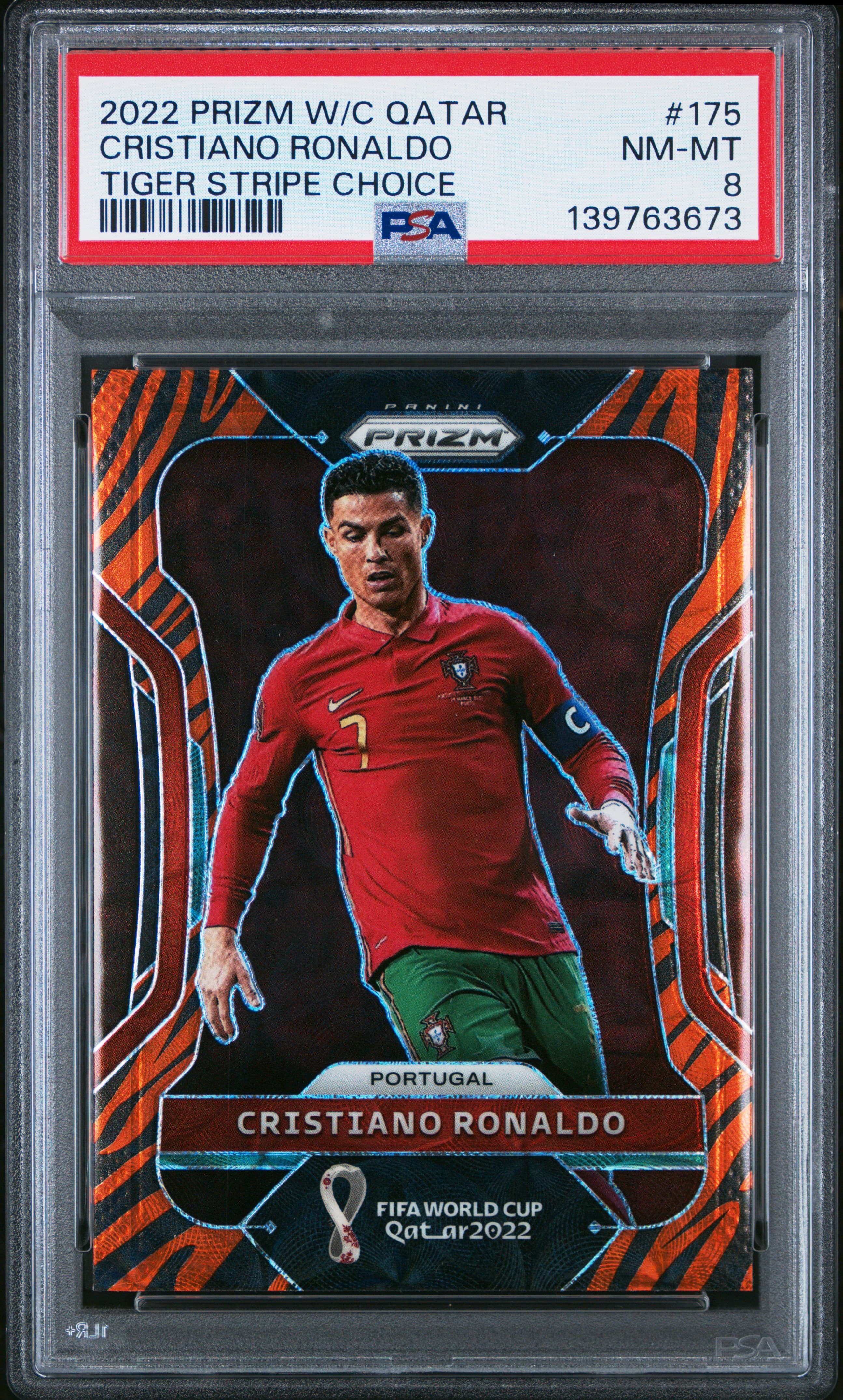 2022 PANINI PRIZM WORLD CUP QATAR CRISTIANO RONALDO #175 TIGER STRIPE CHOICE NM-MT 8 139763673