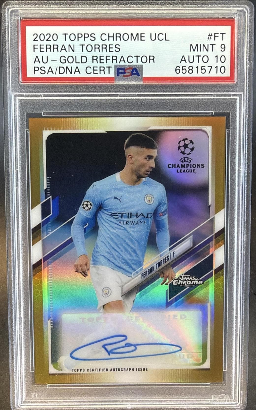 2020 TOPPS CHROME UEFA CHAMPIONS LEAGUE AUTOGRAPHS FERRAN TORRES #FT AU-GOLD REFRACTOR MINT 9 65815710