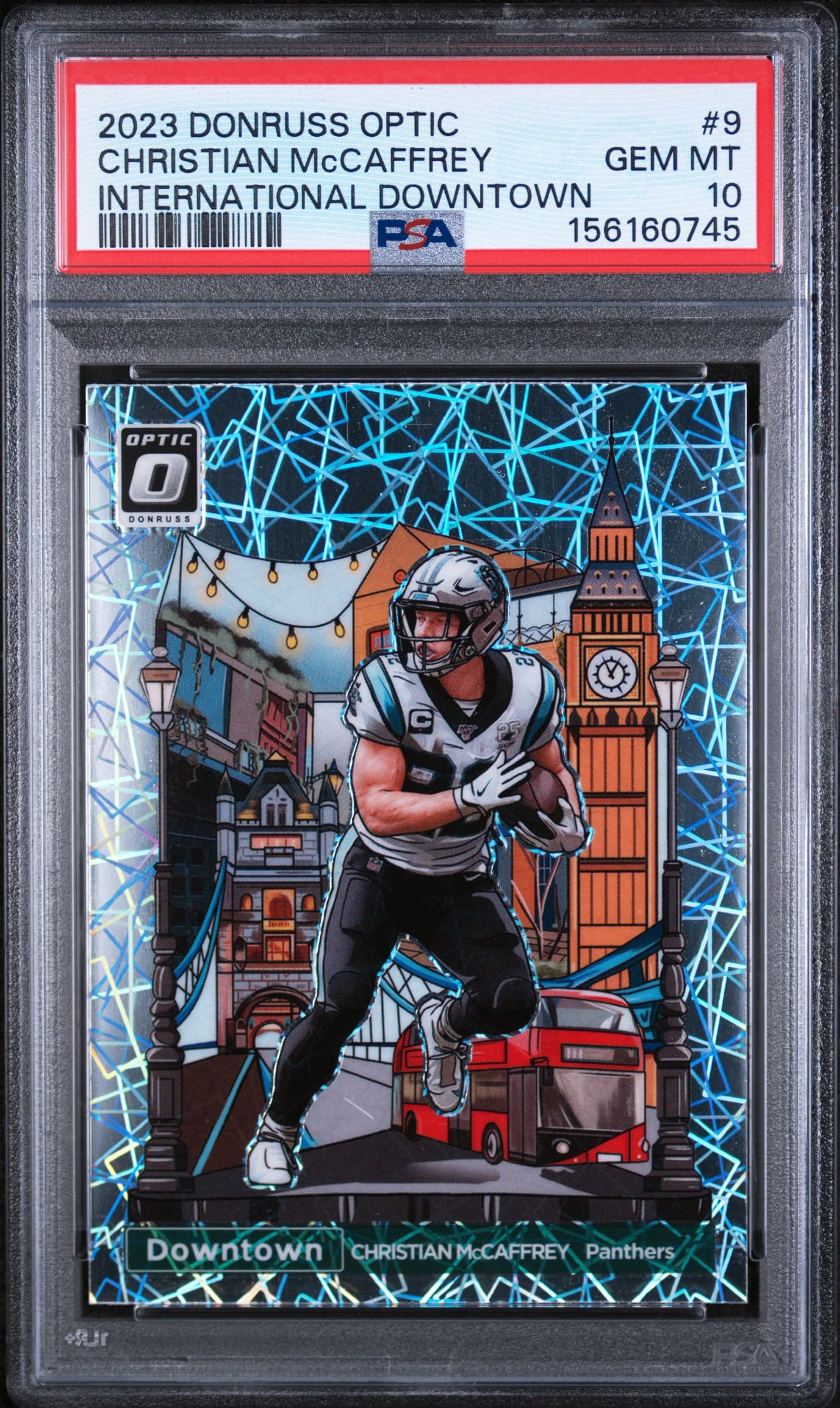 2023 PANINI DONRUSS OPTIC INTERNATIONAL DOWNTOWN CHRISTIAN McCAFFREY #9 GEM MT 10 156160745