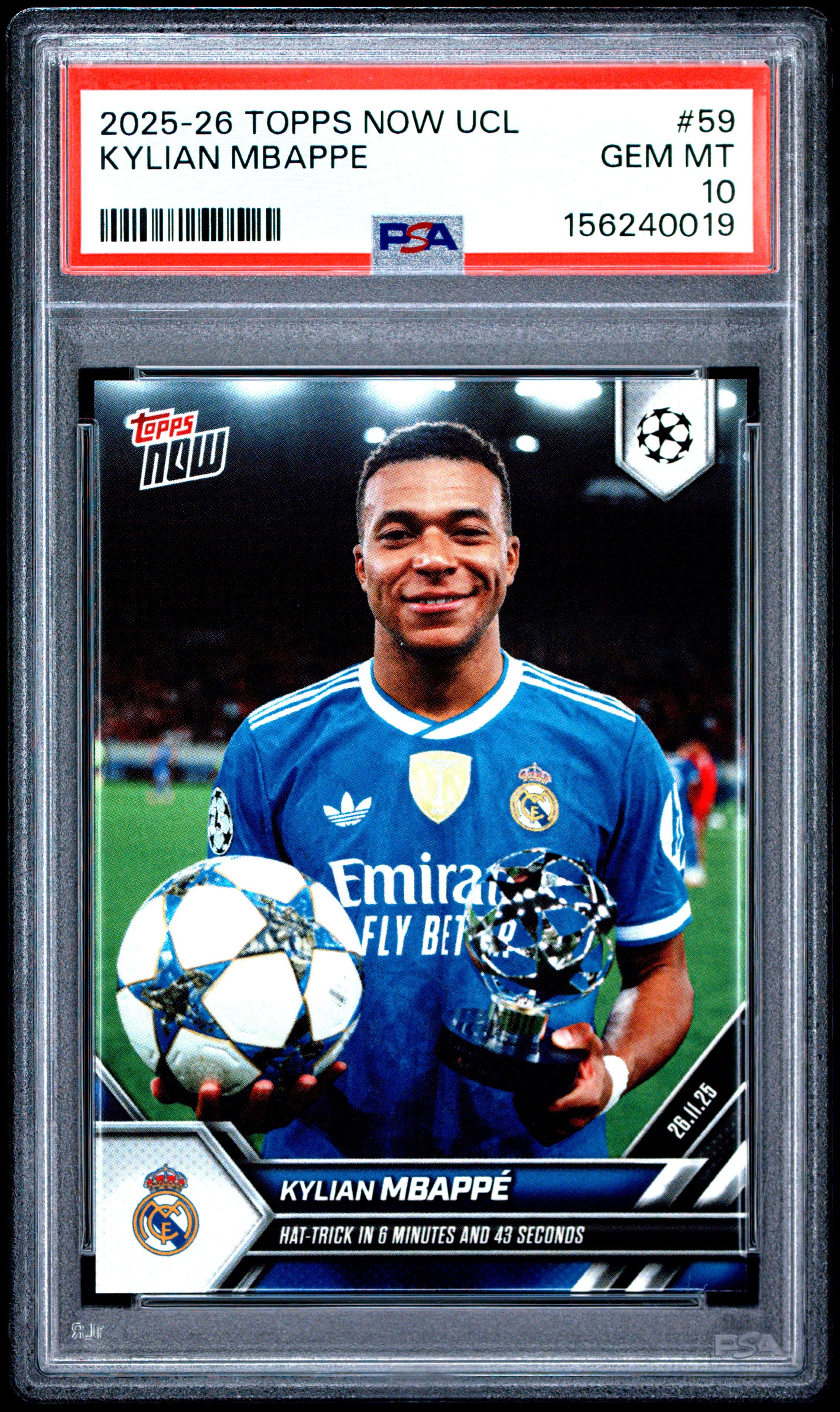 2025-2026 TOPPS NOW UEFA CHAMPIONS LEAGUE KYLIAN MBAPPE #59 GEM MT 10 156240019