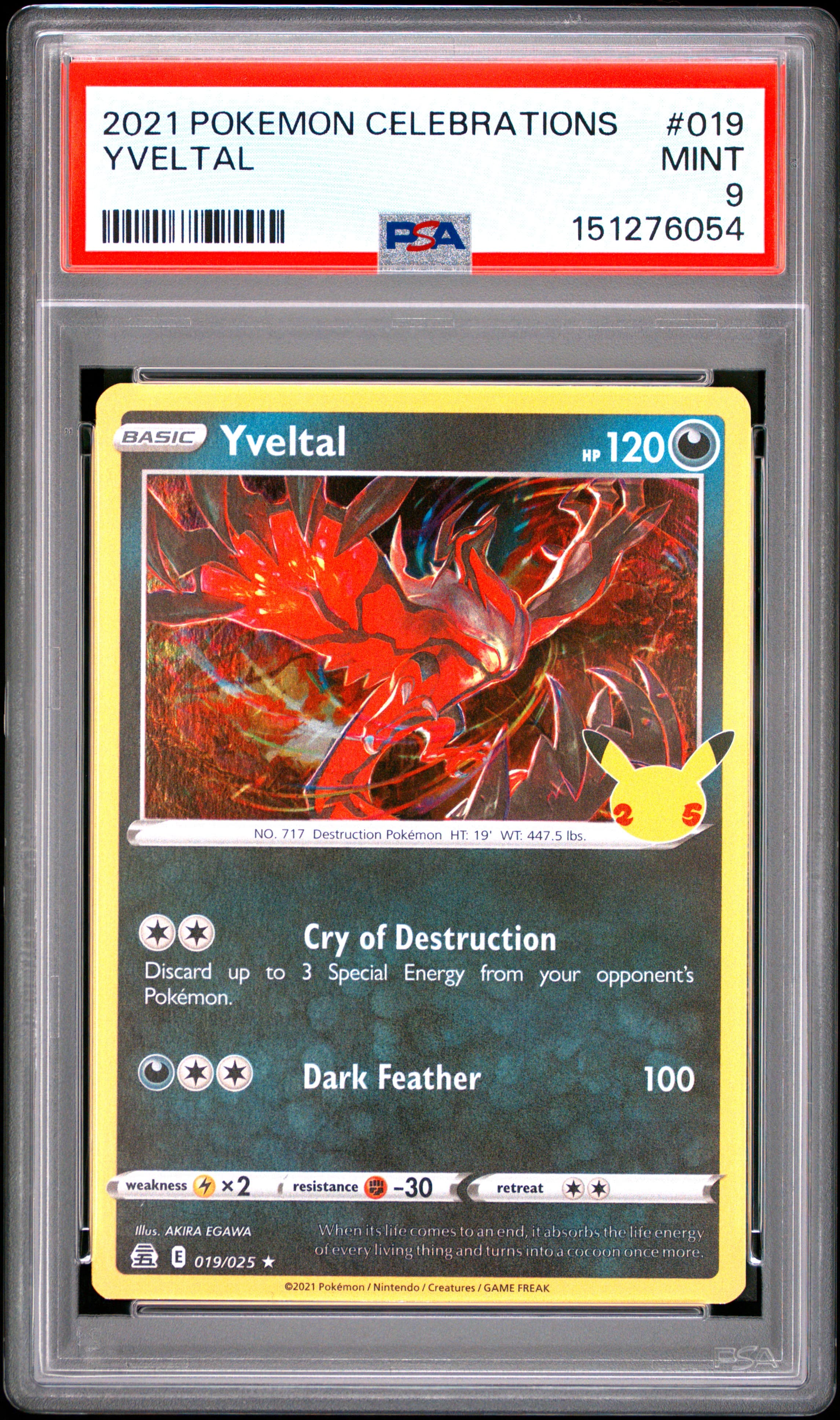 2021 POKEMON CELEBRATIONS YVELTAL #019 MINT 9 151276054