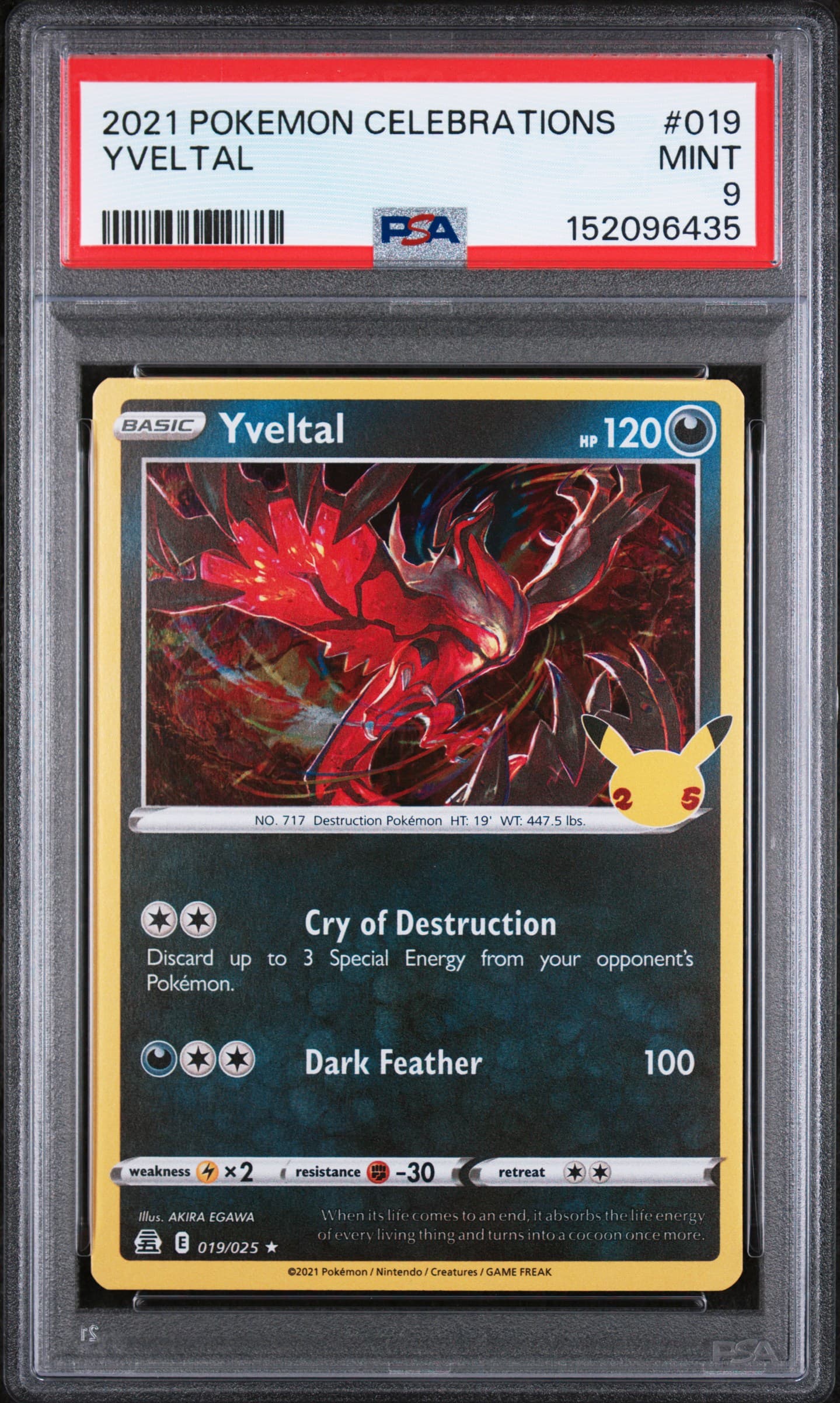 2021 POKEMON CELEBRATIONS YVELTAL #019 MINT 9 152096435