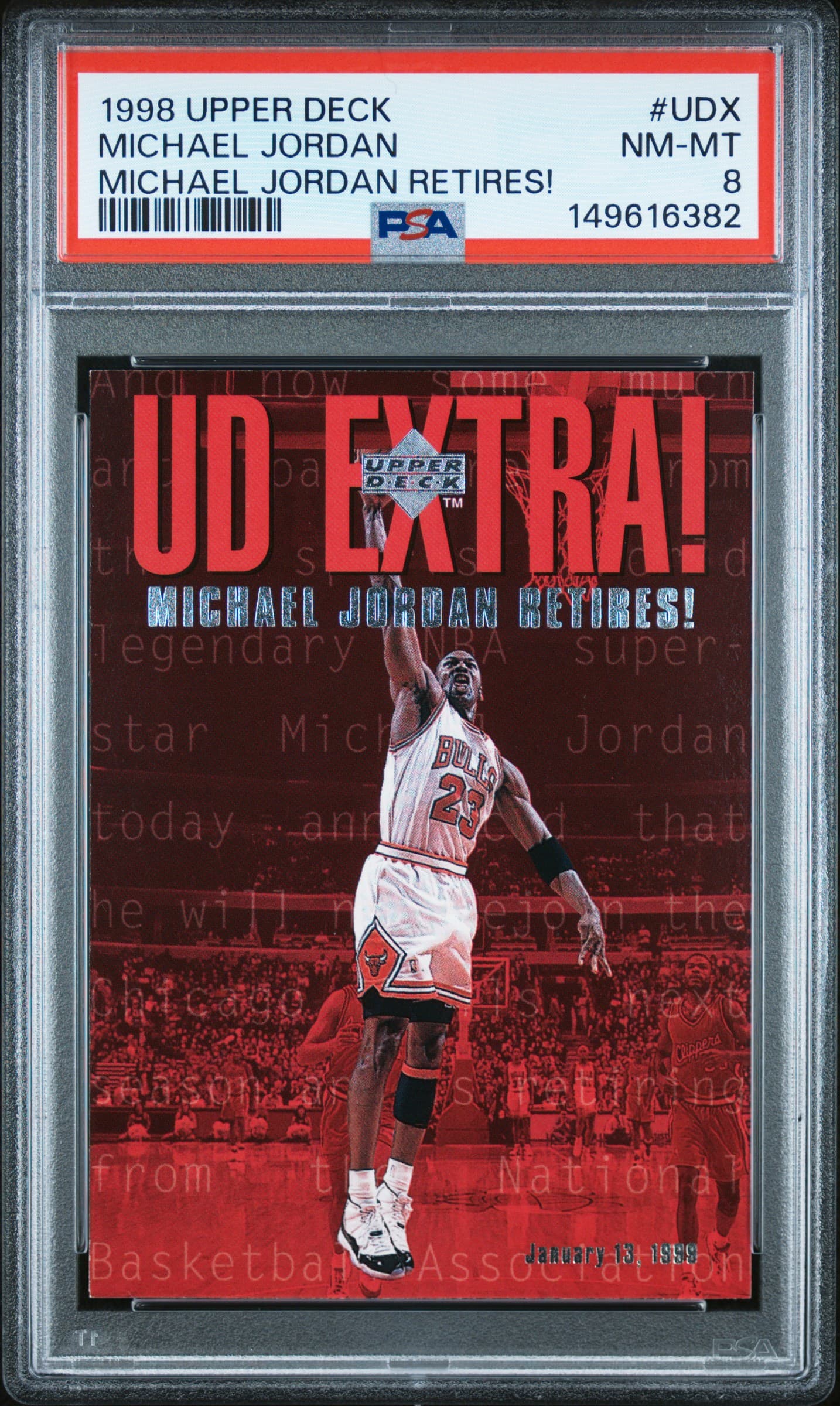1998 UPPER DECK MICHAEL JORDAN #UDX MICHAEL JORDAN RETIRES! NM-MT 8 149616382