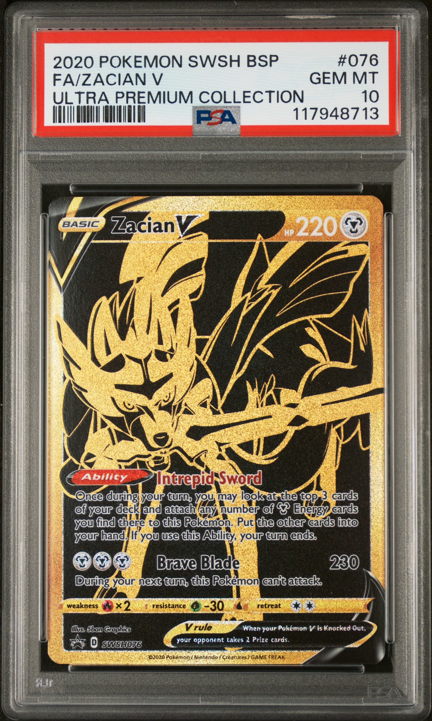 2020 POKEMON SWSH BLACK STAR PROMO FA/ZACIAN V #076 ULTRA PREMIUM COLLECTION GEM MT 10 117948713