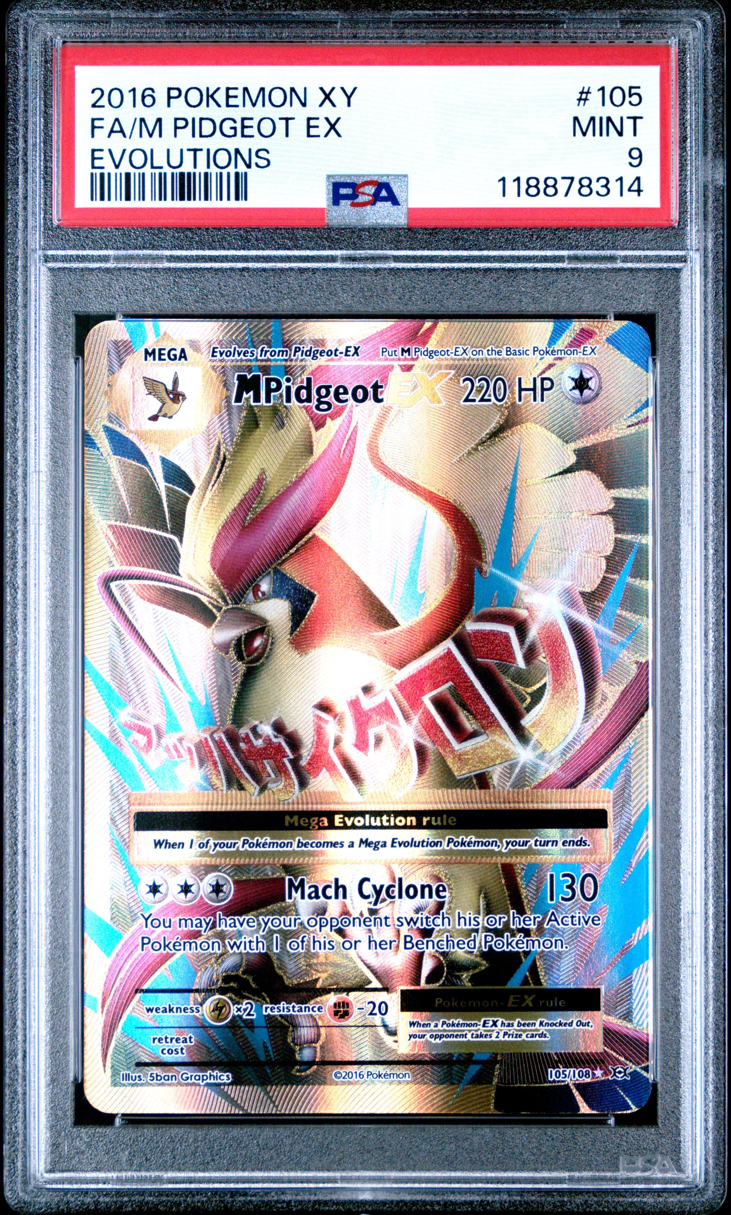 2016 POKEMON XY EVOLUTIONS FA/M PIDGEOT EX #105 EVOLUTIONS MINT 9 118878314