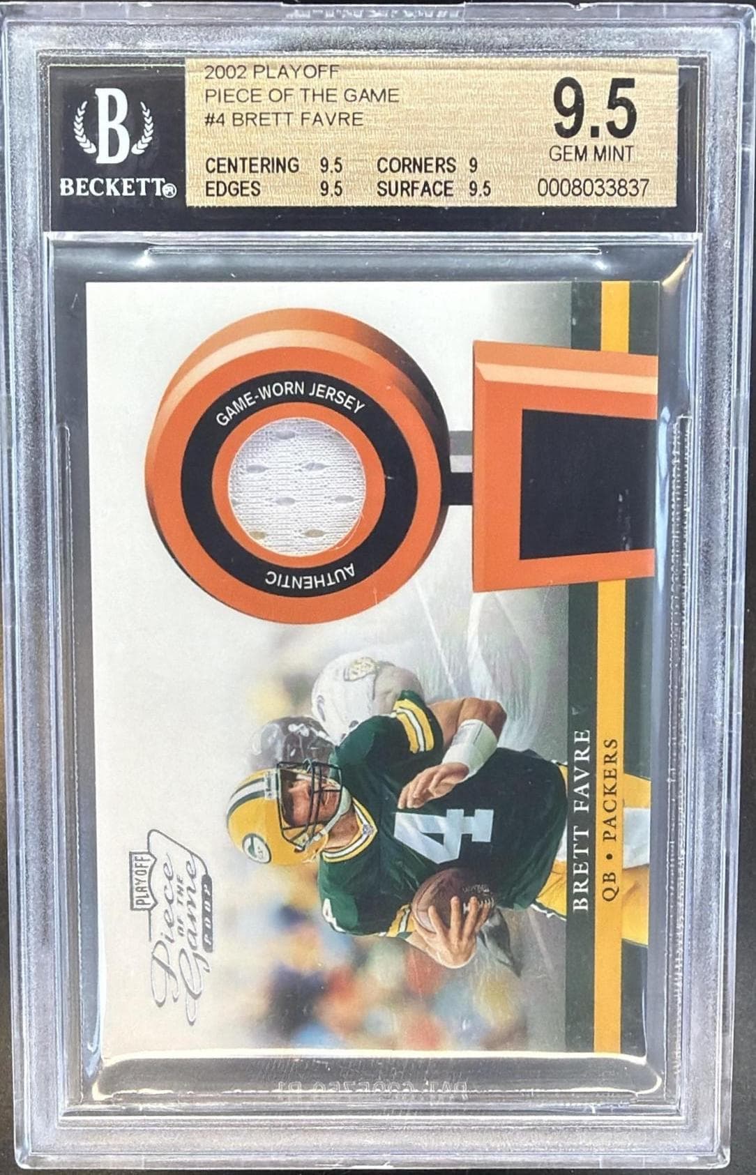 2002 Playoff Brett Favre Piece Of The Game Materials #POG-4 BGS 9.5