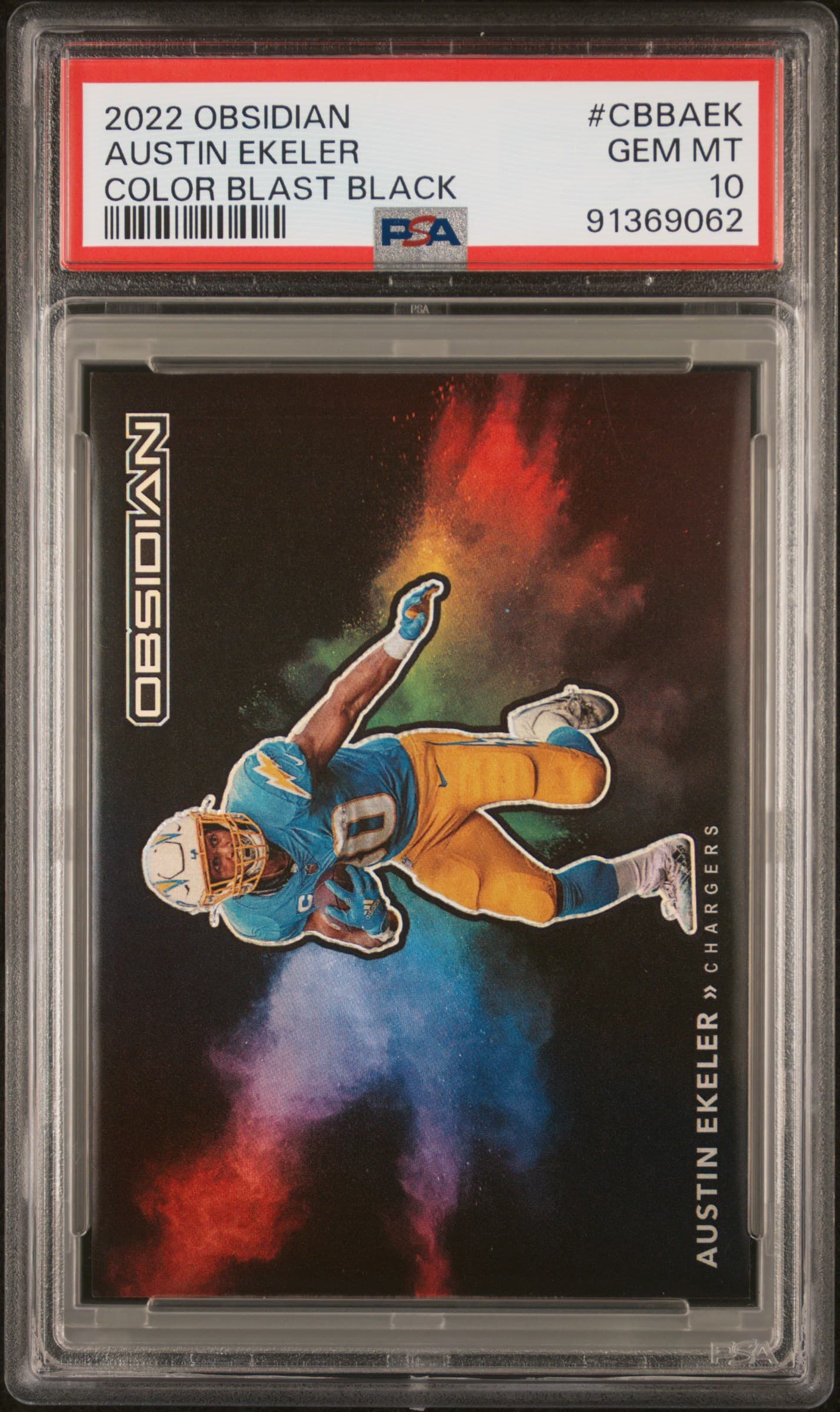 2022 PANINI OBSIDIAN COLOR BLAST BLACK AUSTIN EKELER #CBBAEK COLOR BLAST BLACK GEM MT 10 91369062