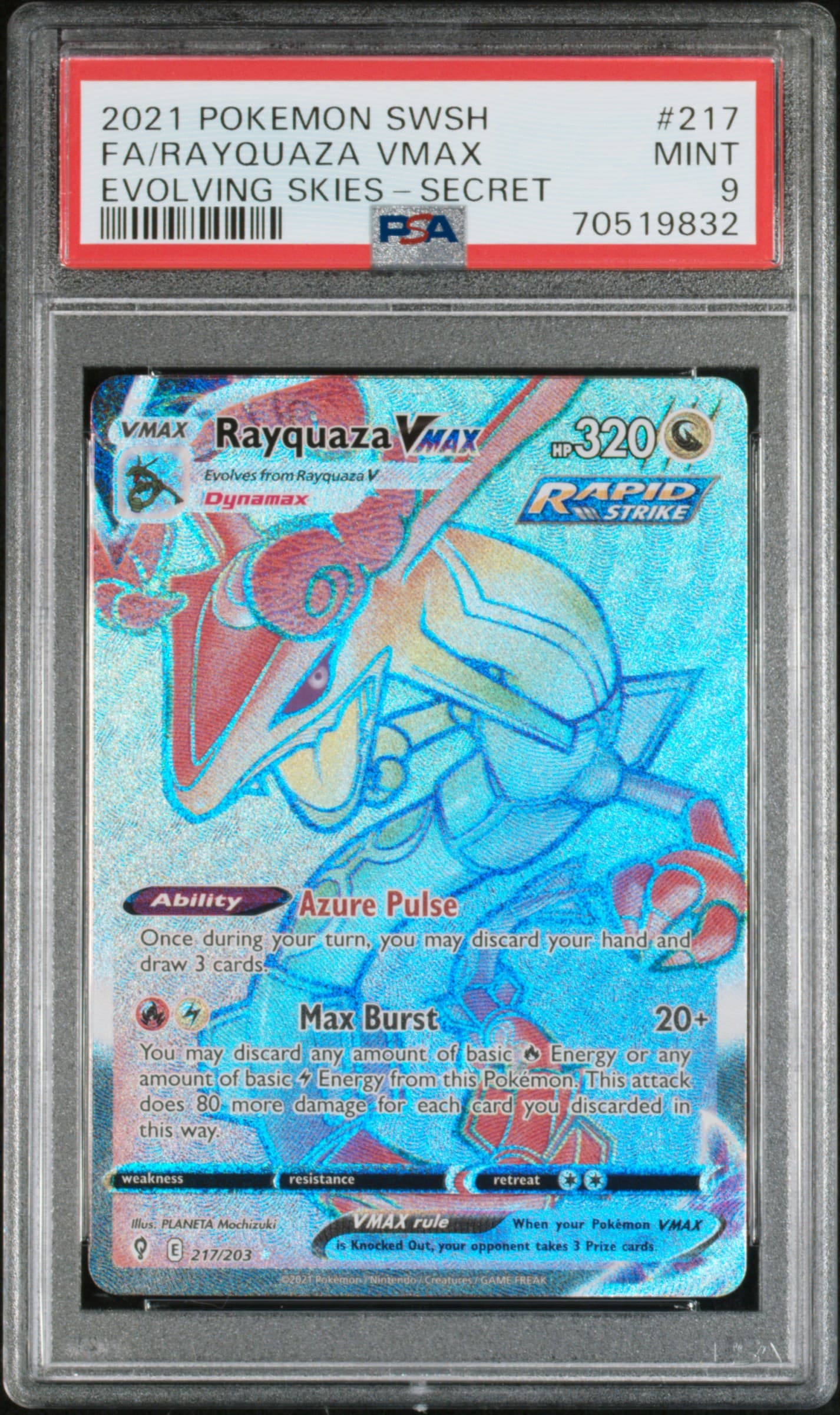 2021 POKEMON SWORD & SHIELD EVOLVING SKIES FA/RAYQUAZA VMAX #217 EVOLVING SKIES-SECRET MINT 9 70519832