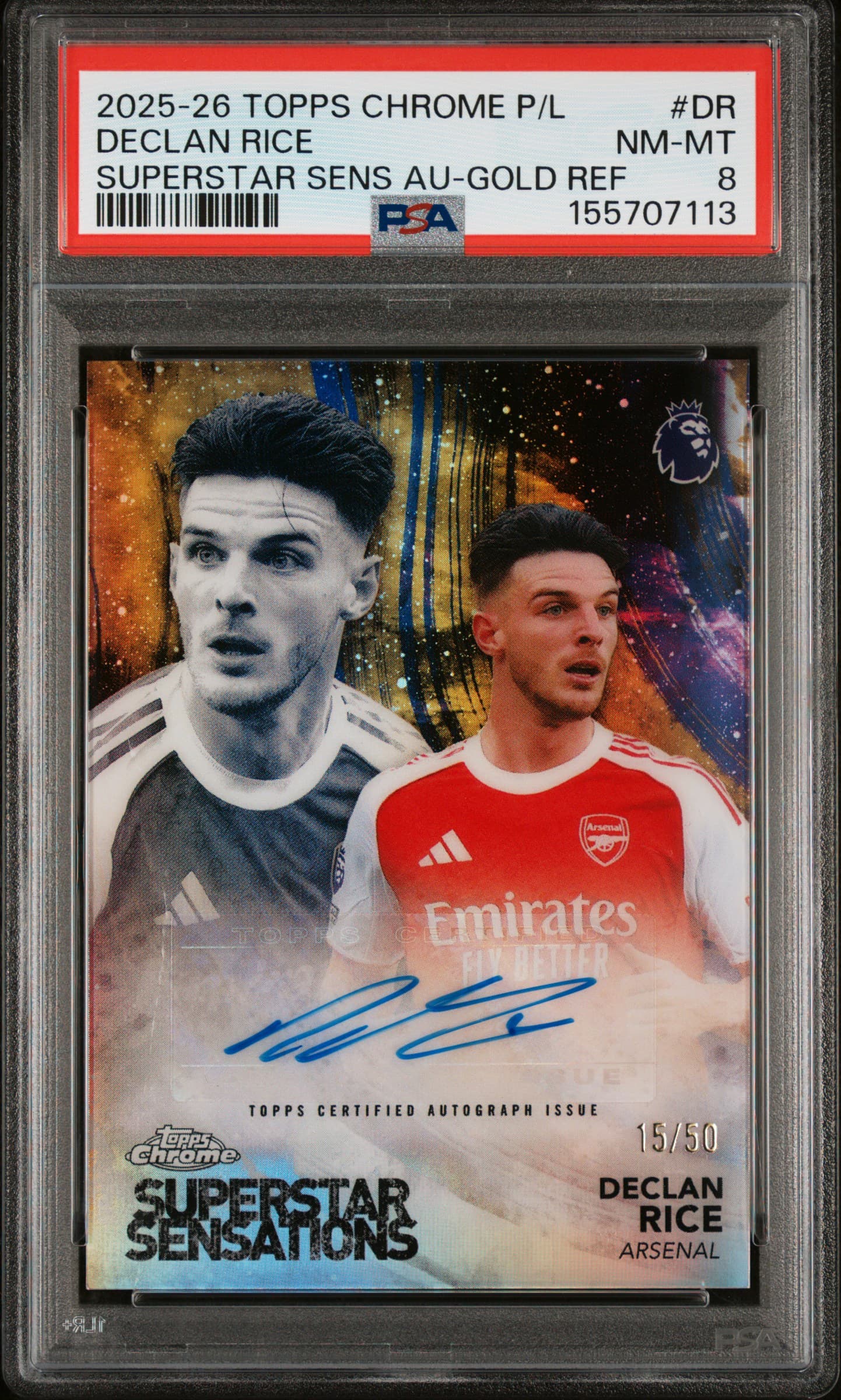 2025-2026 TOPPS CHROME PREMIER LEAGUE SUPERSTAR SENSATIONS AUTOGRAPHS DECLAN RICE #DR SUPERSTAR SENS AU-GOLD REF NM-MT 8 155707113