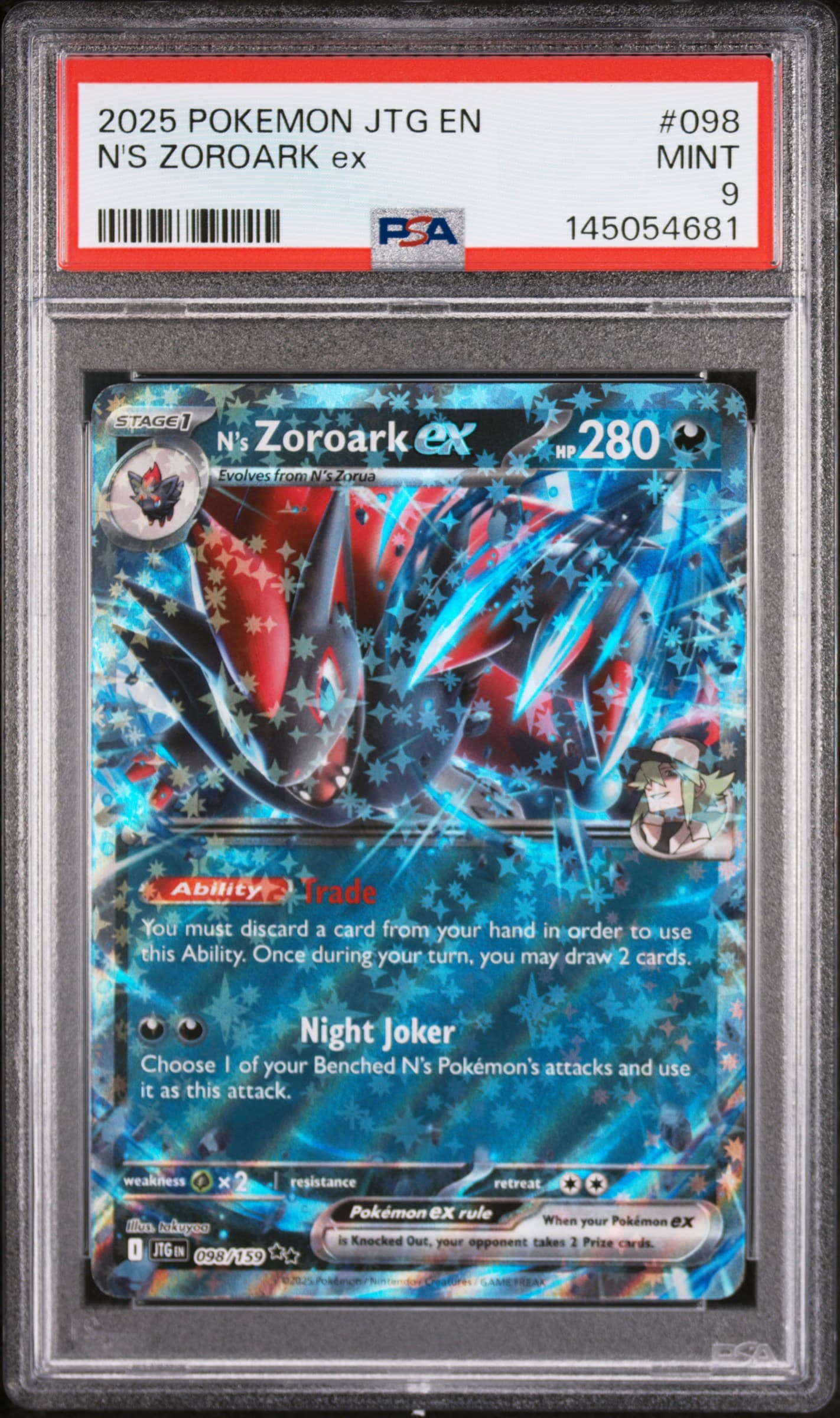 2025 POKEMON JTG EN-JOURNEY TOGETHER N'S ZOROARK ex #098 MINT 9 145054681