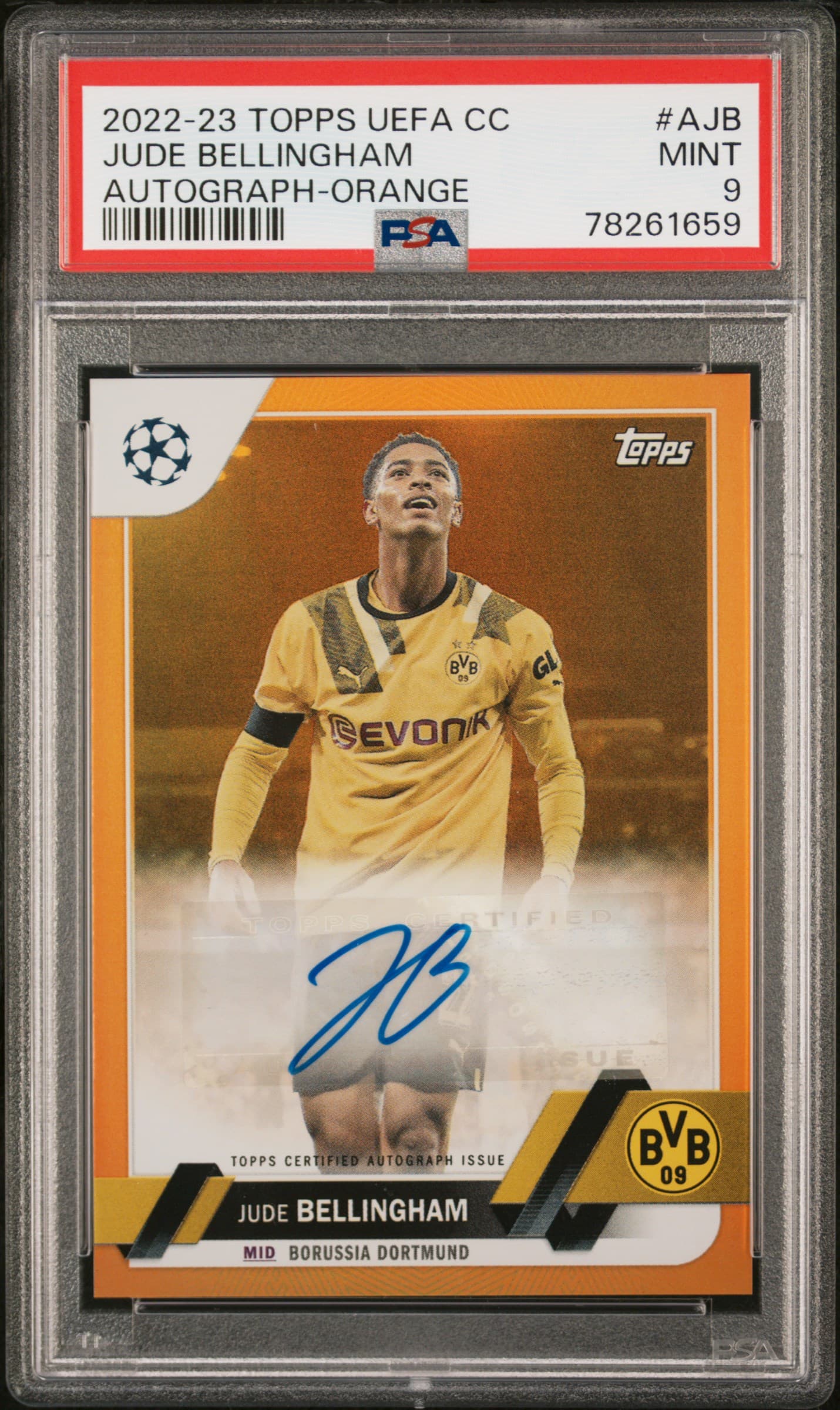 2022 TOPPS UEFA CLUB COMPETITIONS AUTOGRAPHS JUDE BELLINGHAM #AJB AUTOGRAPH-ORANGE MINT 9 78261659