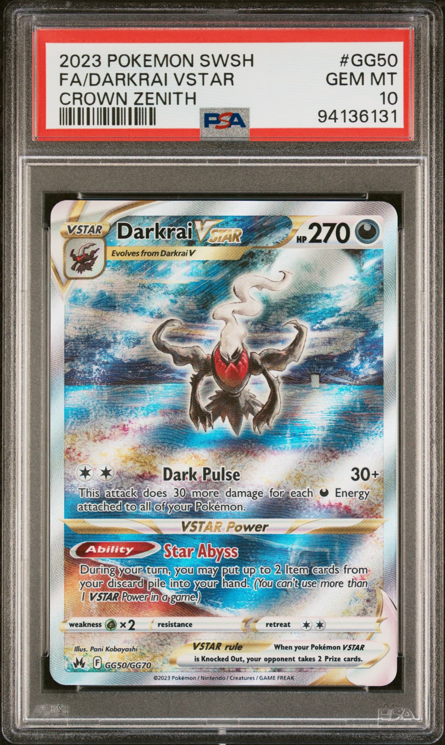 2023 POKEMON SWORD AND SHIELD CROWN ZENITH FA/DARKRAI VSTAR #GG50 CROWN ZENITH GEM MT 10 94136131