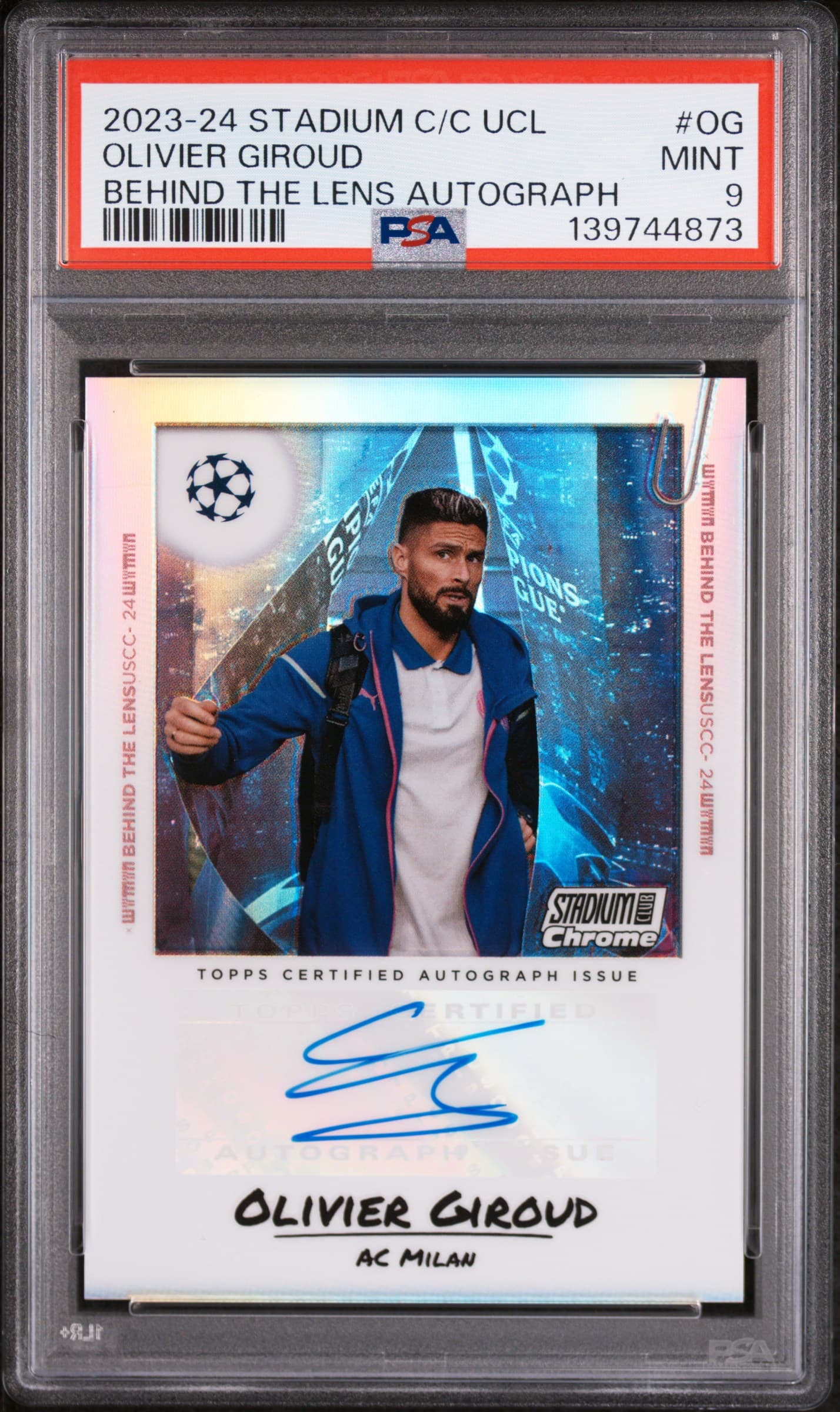 2023-24 TOPPS STADIUM CLUB CHROME UEFA CLUB COMPETITIONS BEHIND THE LENS AUTOGRAPHS OLIVIER GIROUD #OG MINT 9 139744873