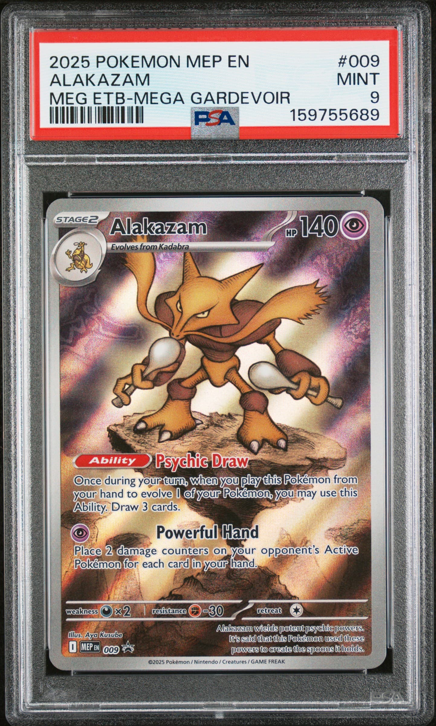 2025 POKEMON MEP EN-ME BLACK STAR PROMO ALAKAZAM #009 MEG ETB-MEGA GARDEVOIR MINT 9 159755689