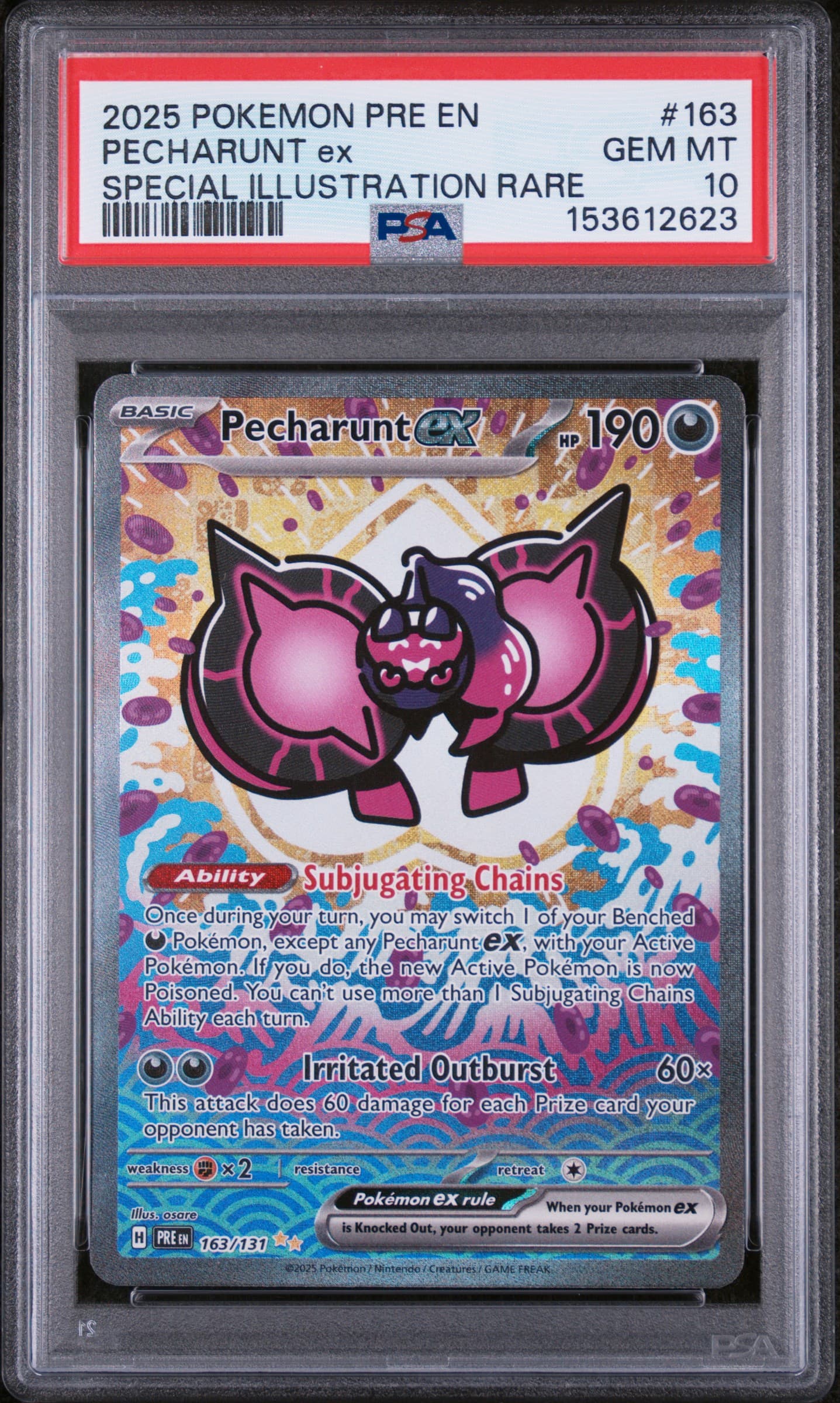 2025 POKEMON PRE EN-PRISMATIC EVOLUTIONS PECHARUNT ex #163 SPECIAL ILLUSTRATION RARE GEM MT 10 153612623