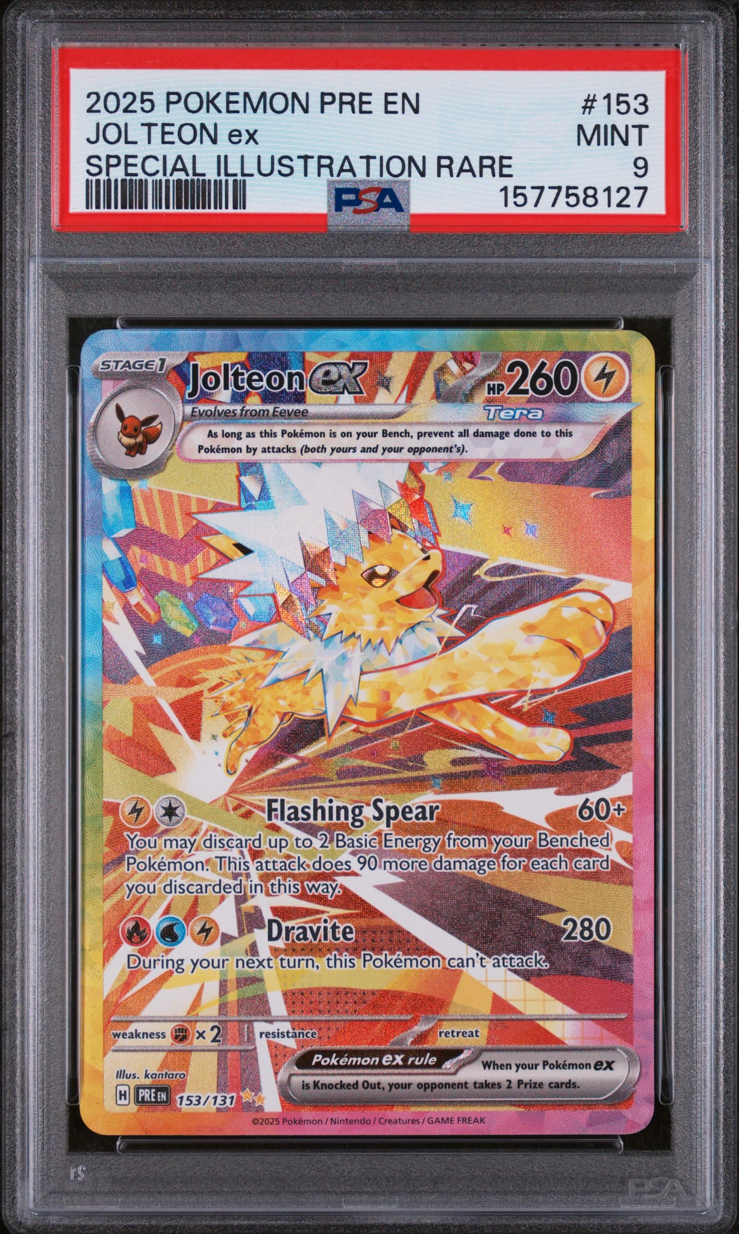 2025 POKEMON PRE EN-PRISMATIC EVOLUTIONS JOLTEON ex #153 SPECIAL ILLUSTRATION RARE MINT 9 157758127