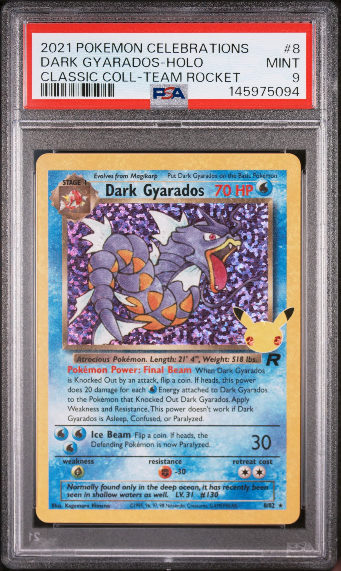 2021 POKEMON CELEBRATIONS CLASSIC COLLECTION DARK GYARADOS-HOLO #8 CLASSIC COLL-TEAM ROCKET MINT 9 145975094