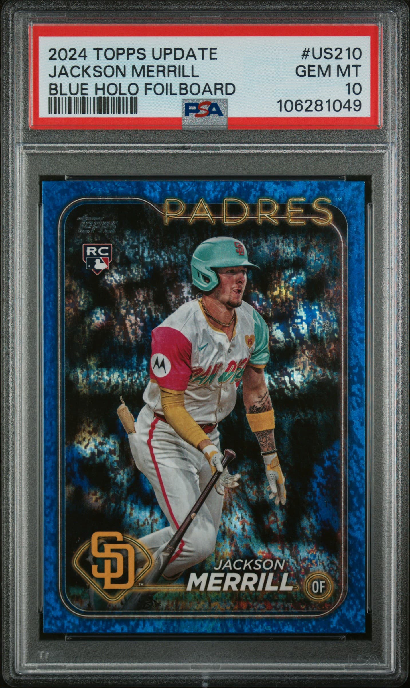 2024 TOPPS UPDATE JACKSON MERRILL #US210 BLUE HOLO FOILBOARD GEM MT 10 106281049
