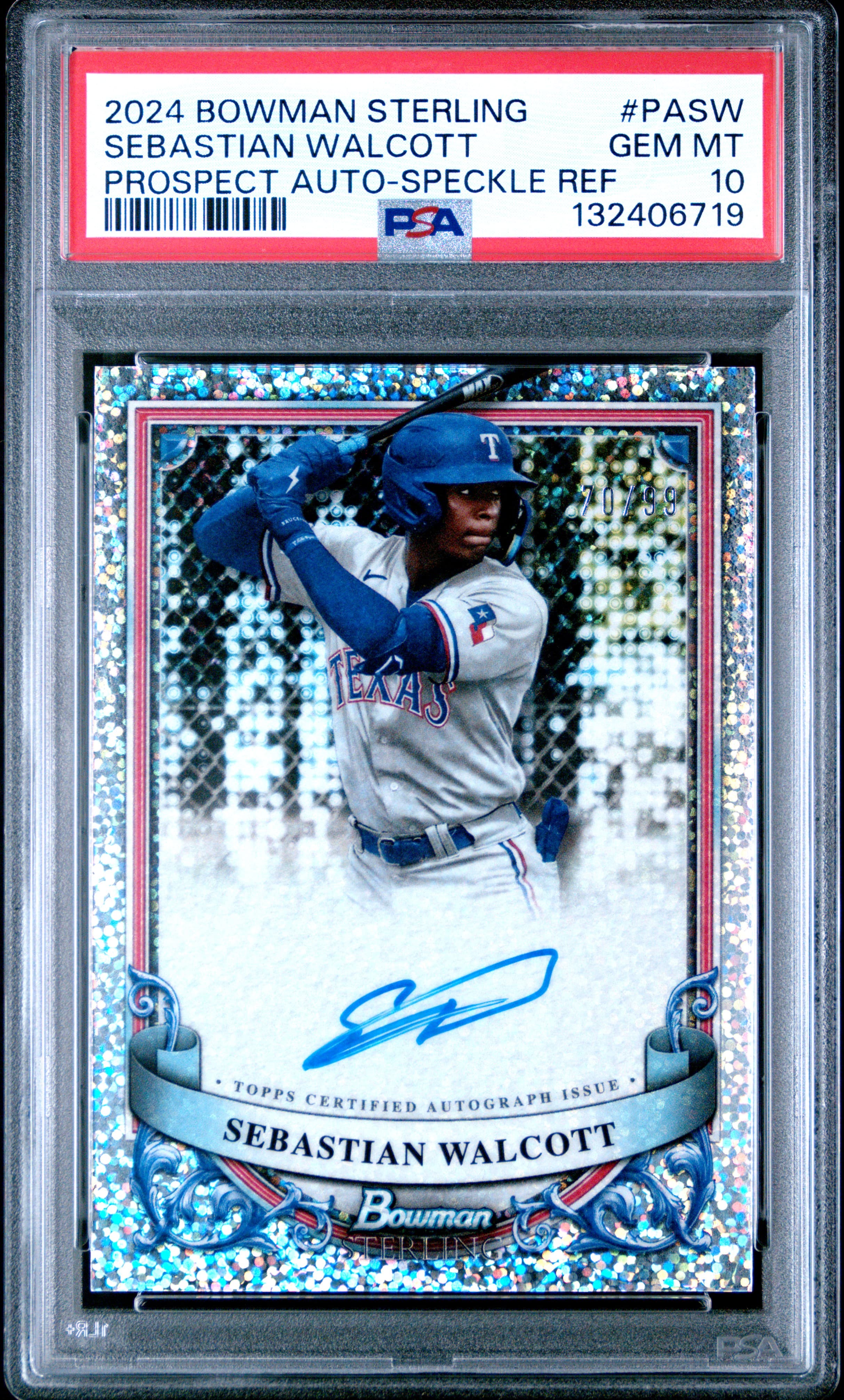 2024 BOWMAN STERLING PROSPECT AUTOGRAPHS SEBASTIAN WALCOTT #PASW PROSPECT AUTO-SPECKLE REF GEM MT 10 132406719
