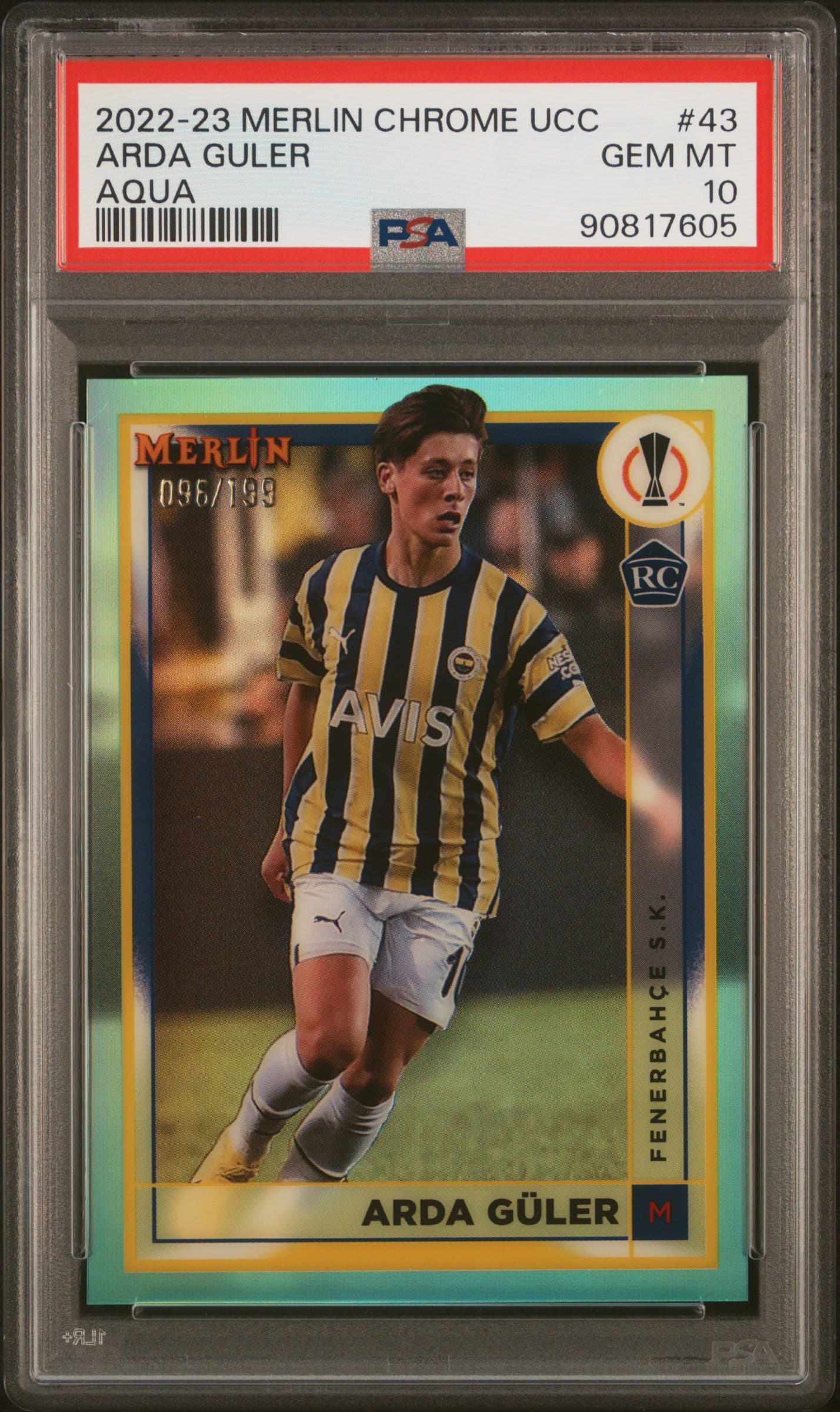 2022-23 TOPPS MERLIN CHROME UEFA CLUB COMPETITIONS ARDA GULER #43 AQUA REFRACTOR GEM MT 10 90817605