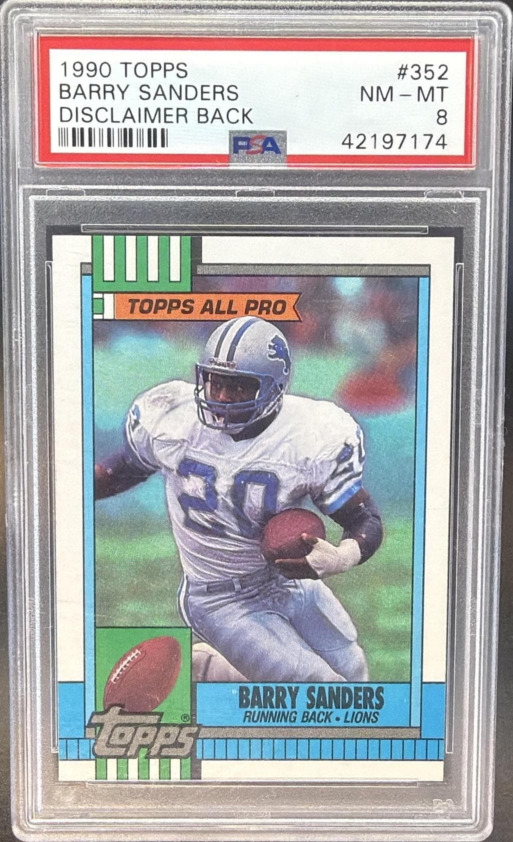 1990 TOPPS BARRY SANDERS #352 DISCLAIMER BACK NM-MT 8 42197174