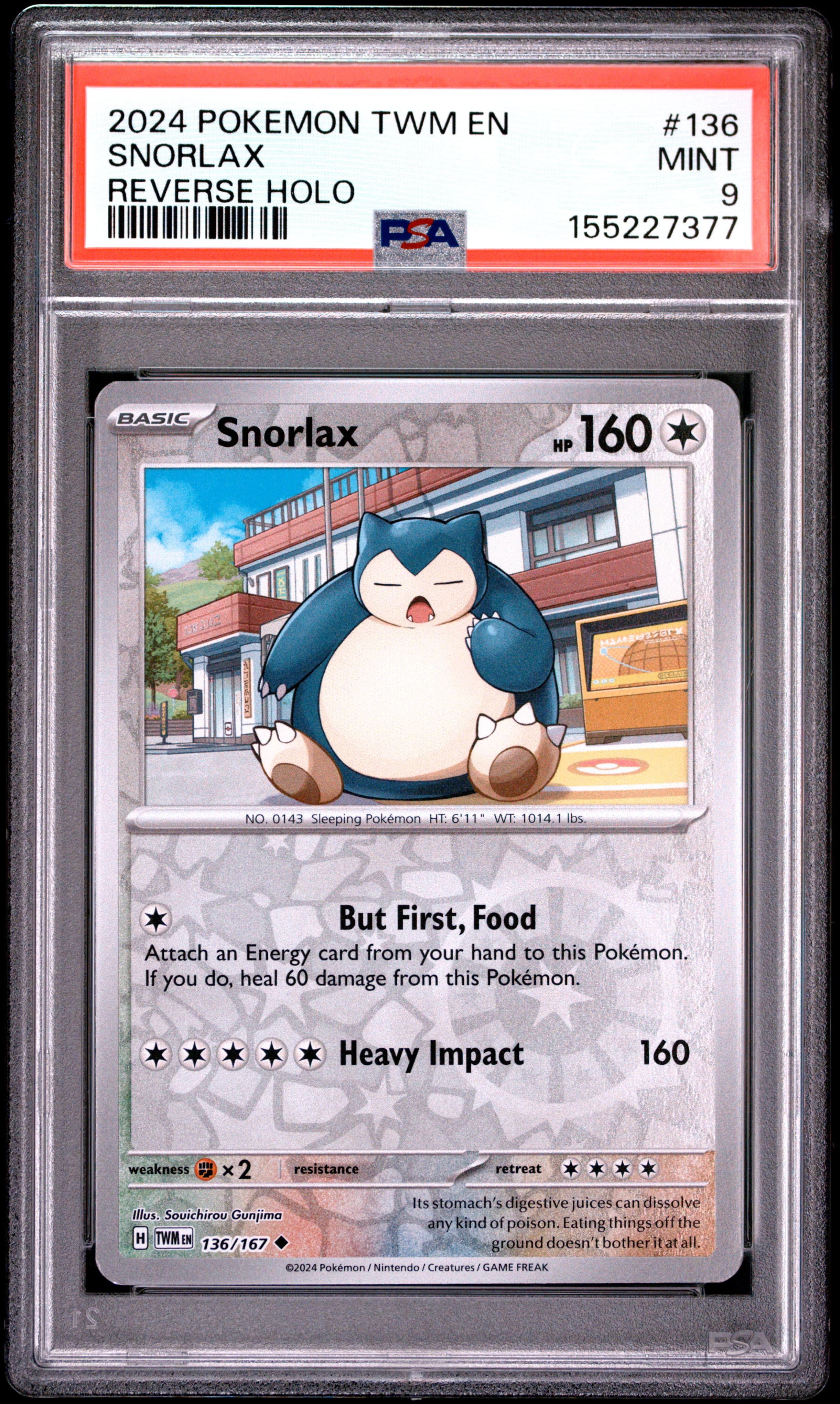 2024 POKEMON TWM EN-TWILIGHT MASQUERADE SNORLAX #136 REVERSE HOLO MINT 9 155227377