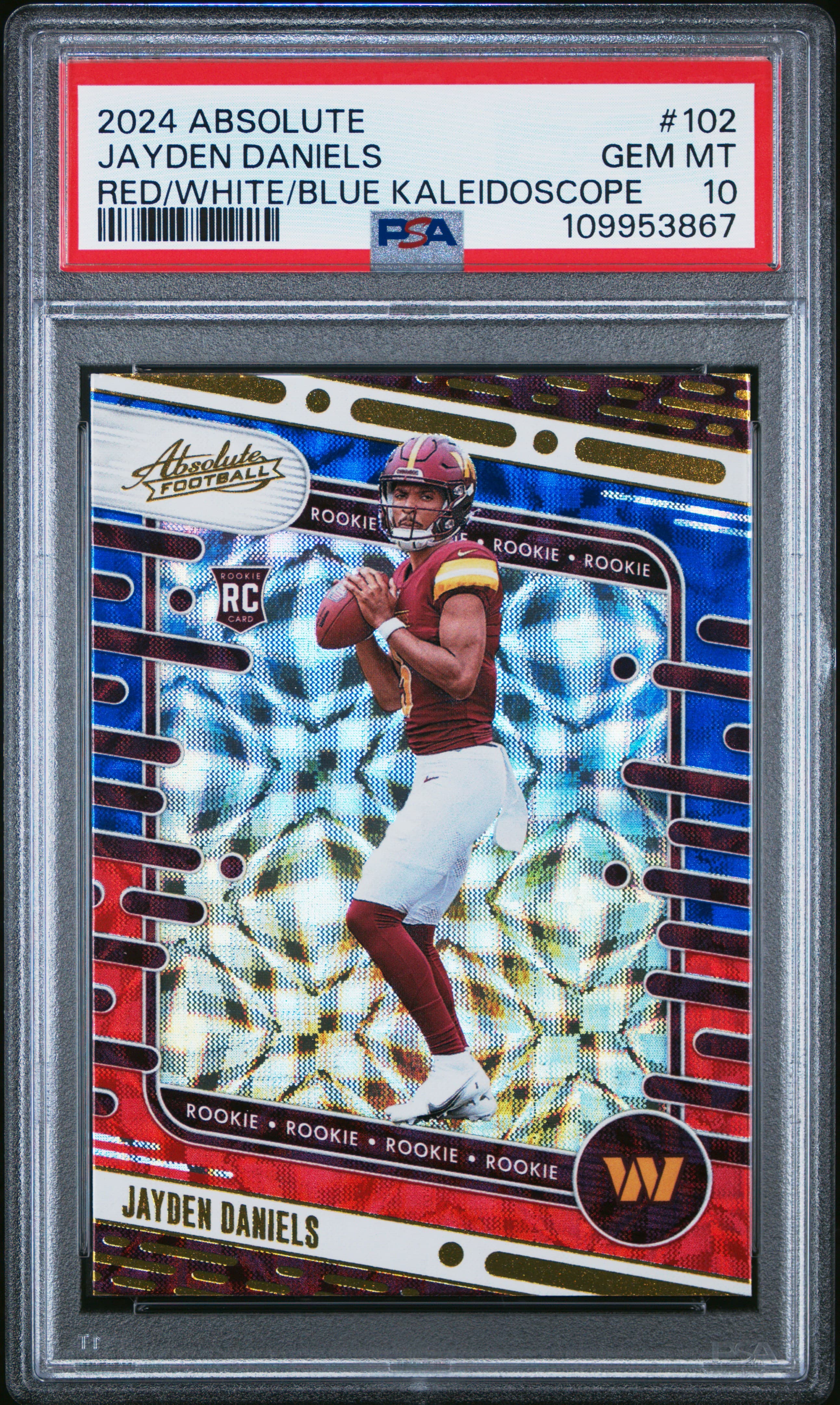 2024 PANINI ABSOLUTE JAYDEN DANIELS #102 RED/WHITE/BLUE KALEIDOSCOPE GEM MT 10 109953867