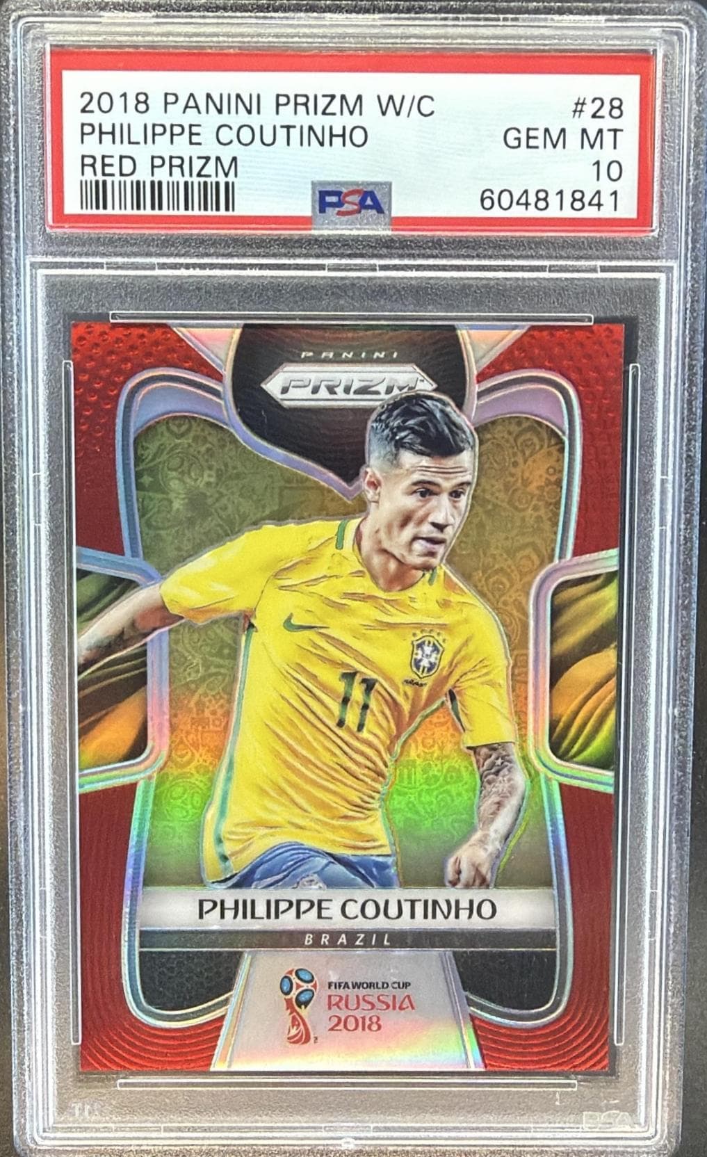 2018 PANINI PRIZM WORLD CUP PHILIPPE COUTINHO #28 RED PRIZM GEM MT 10 60481841