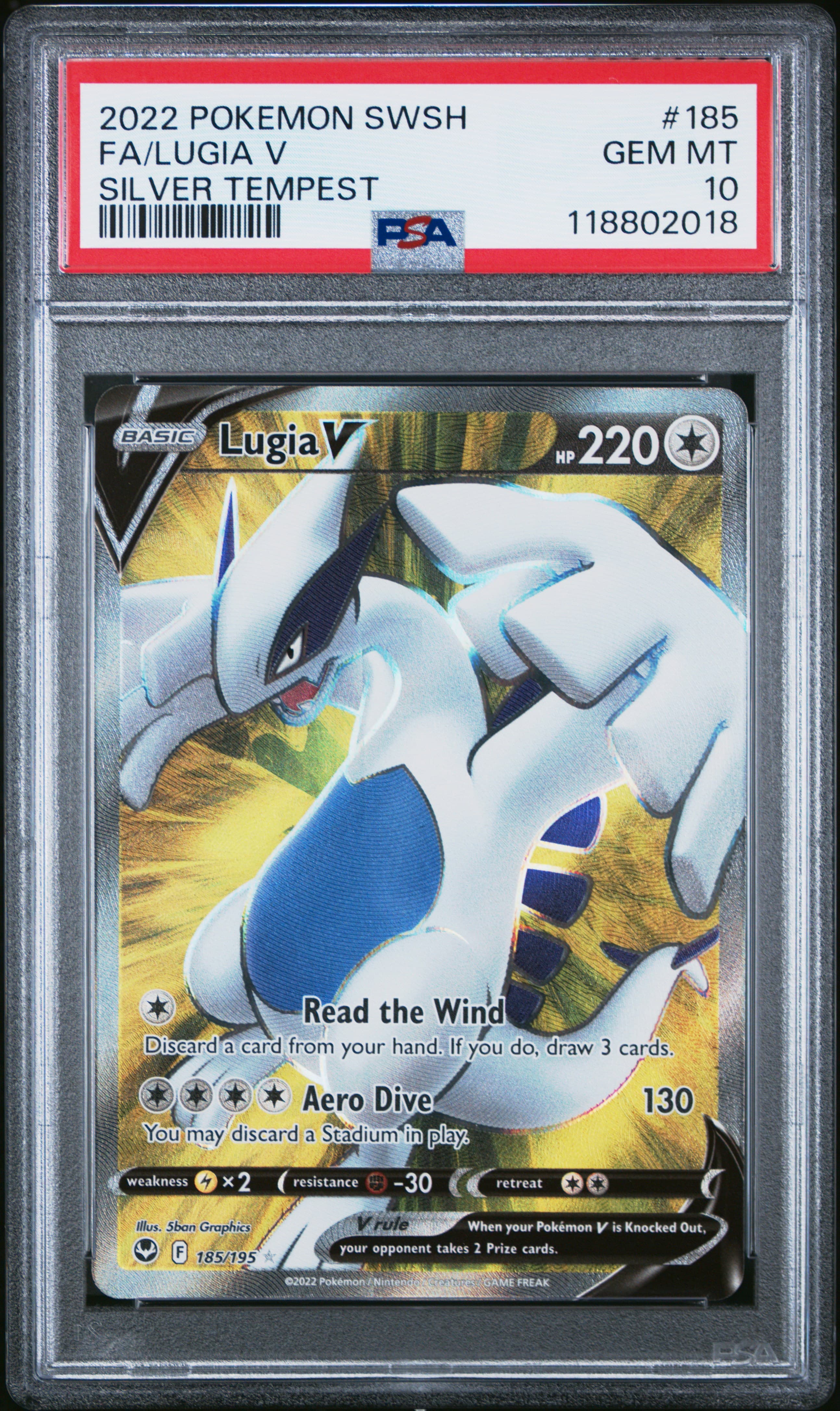 2022 POKEMON SWORD & SHIELD SILVER TEMPEST FA/LUGIA V #185 SILVER TEMPEST GEM MT 10 118802018
