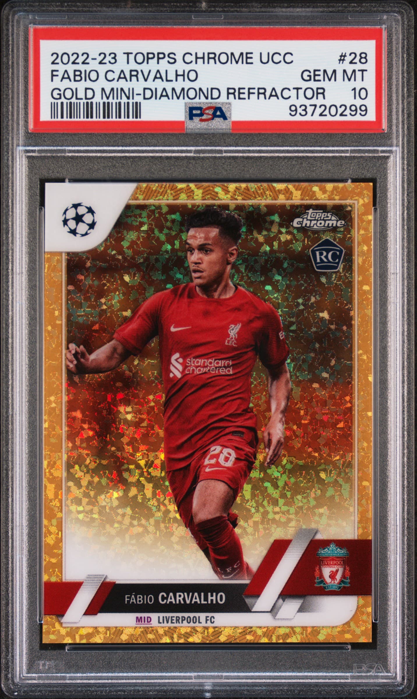 2022-23 TOPPS CHROME UEFA CLUB COMPETITIONS FABIO CARVALHO #28 GOLD MINI DIAMOND GEM MT 10 93720299