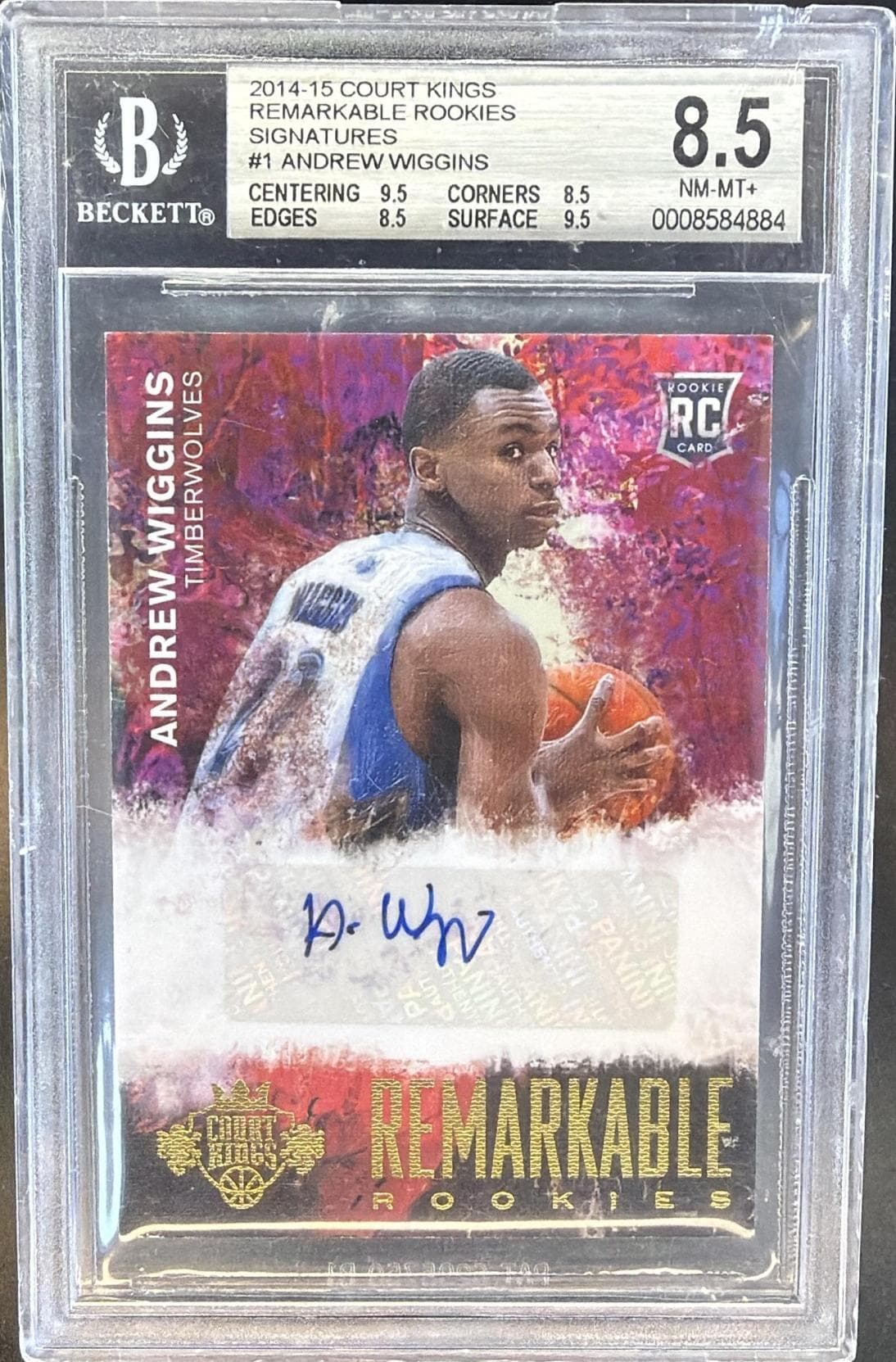 2014-15 PANINI COURT KINGS ANDREW WIGGINS REMARKABLE ROOKIE SIGNATURES #1 BGS 8.5 AUTO 10