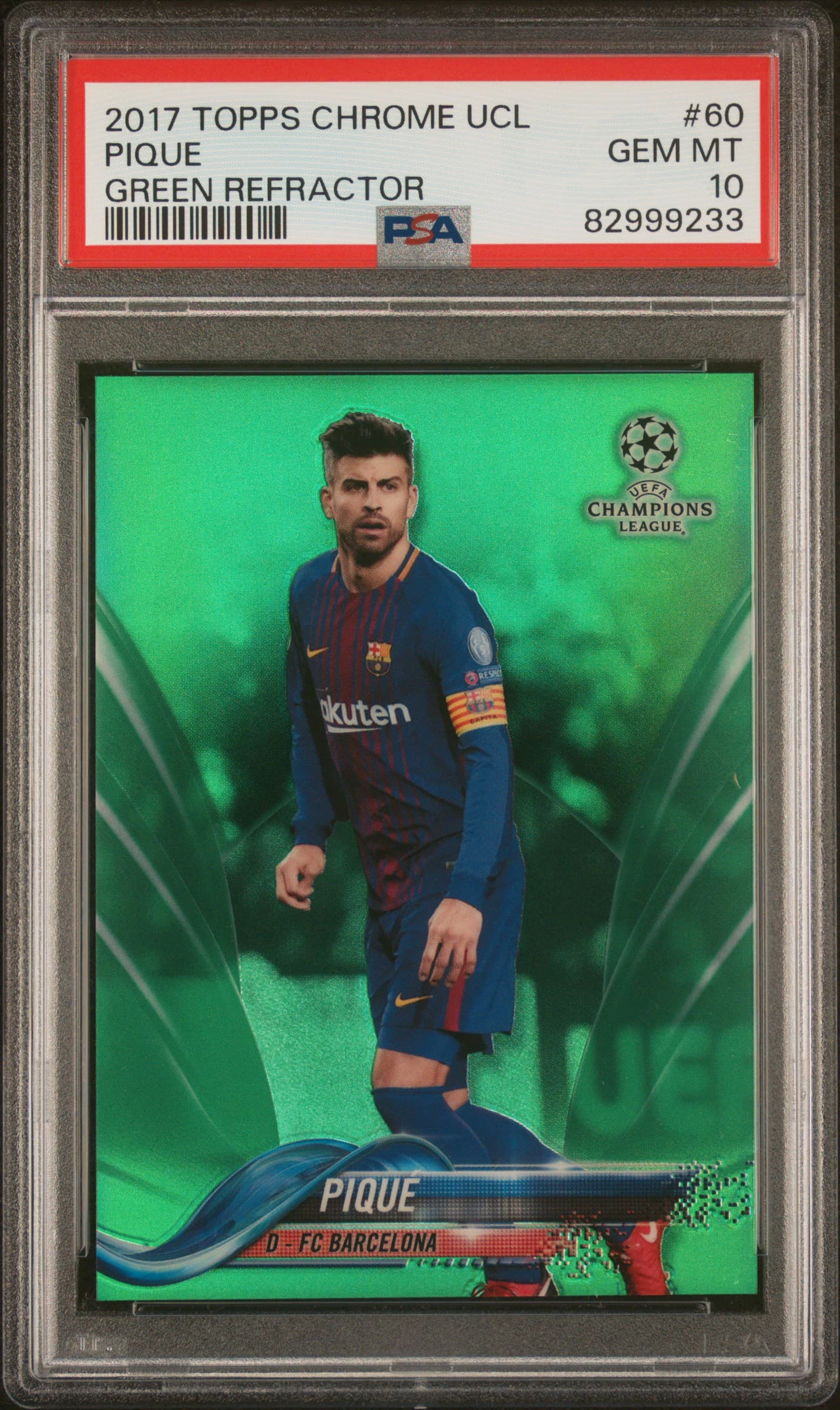 2017 TOPPS CHROME UEFA CHAMPIONS LEAGUE PIQUE #60 GREEN REFRACTOR GEM MT 10 82999233