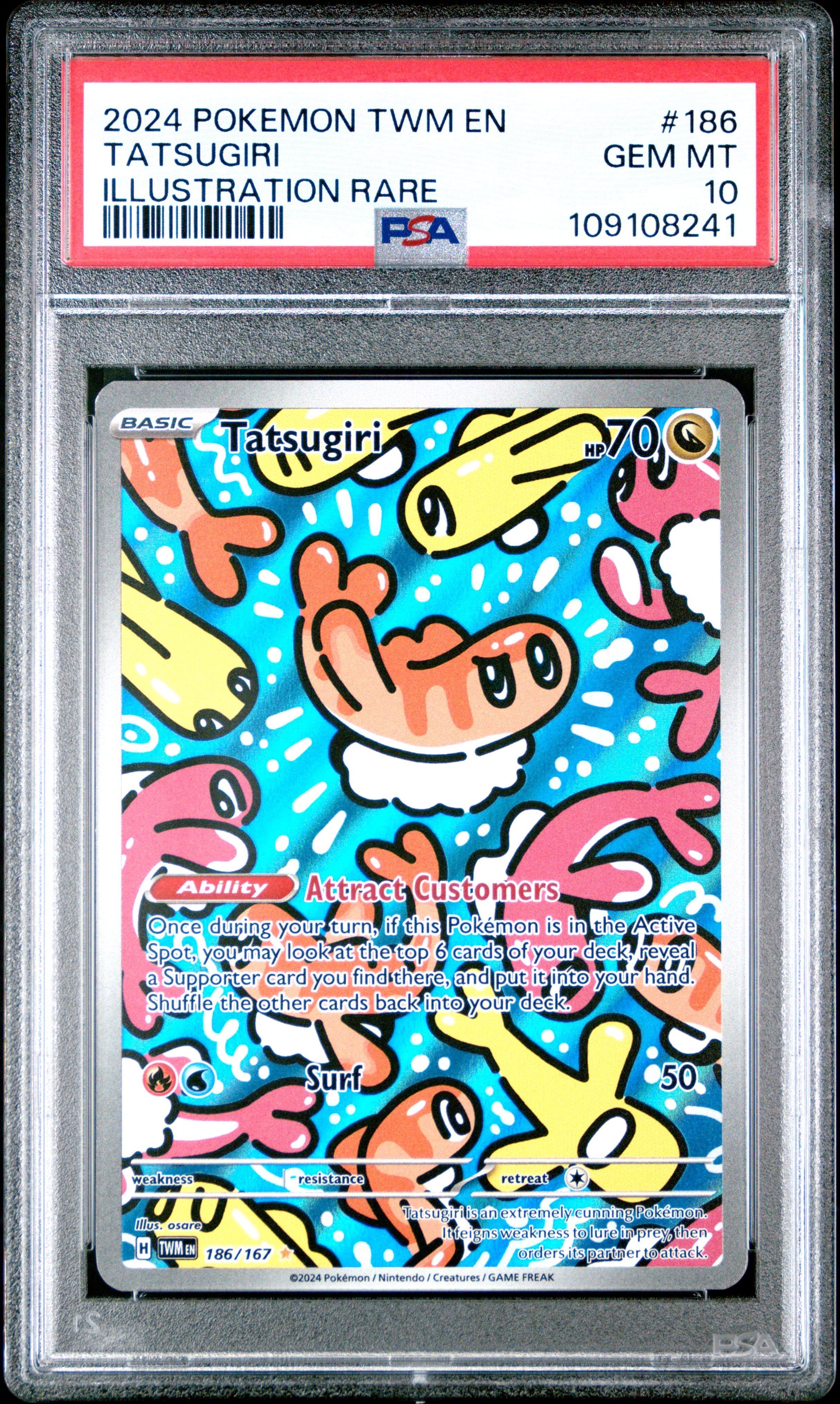 2024 POKEMON TWM EN-TWILIGHT MASQUERADE TATSUGIRI #186 ILLUSTRATION RARE GEM MT 10 109108241