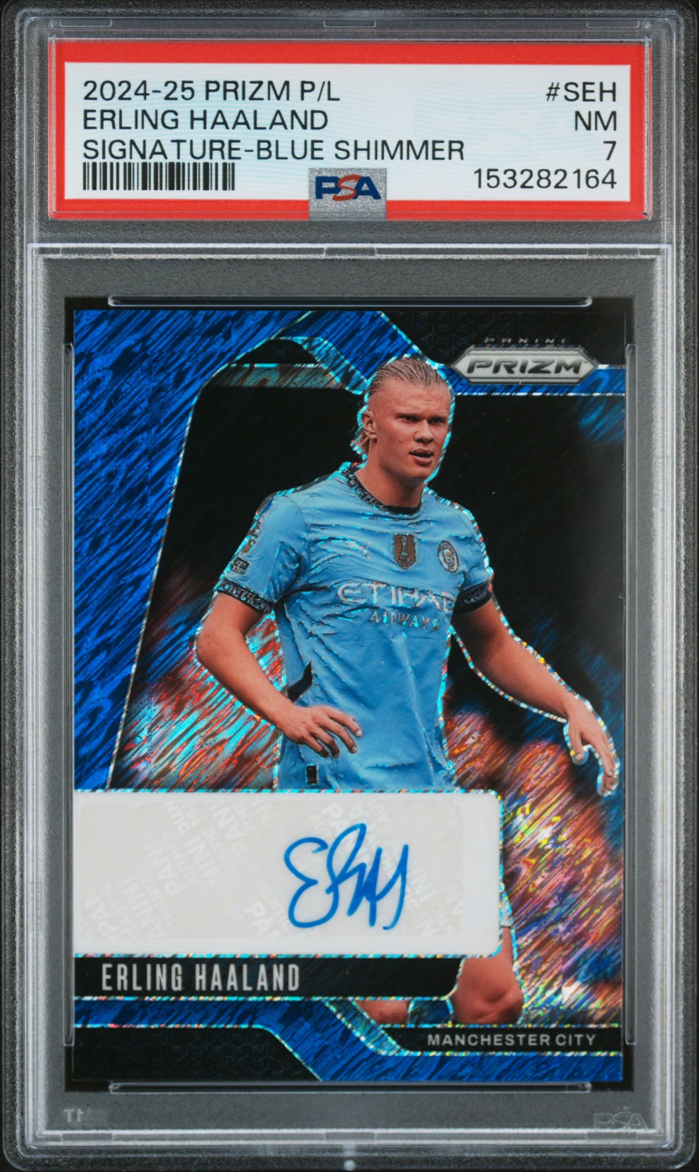 2024-25 PANINI PRIZM PREMIER LEAGUE SIGNATURES ERLING HAALAND #SEH SIGNATURE-BLUE SHIMMER NM 7 153282164