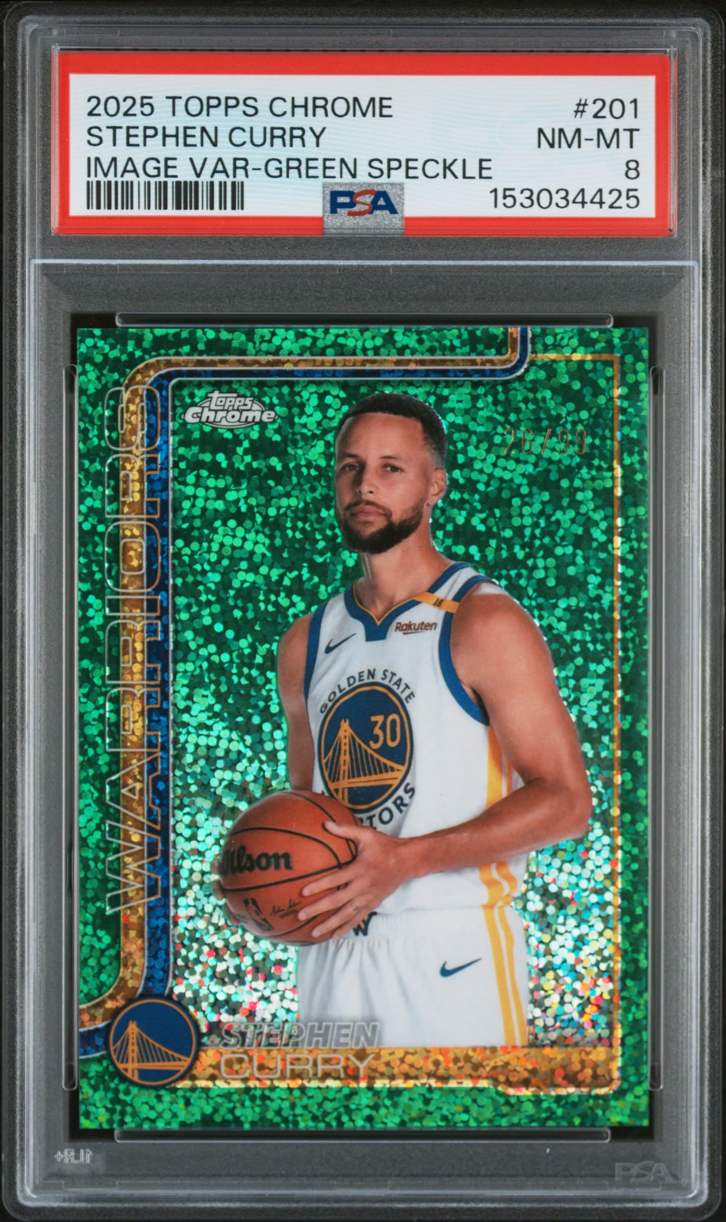 2025 TOPPS CHROME STEPHEN CURRY #201 IMAGE VAR-GREEN SPECKLE NM-MT 8 153034425