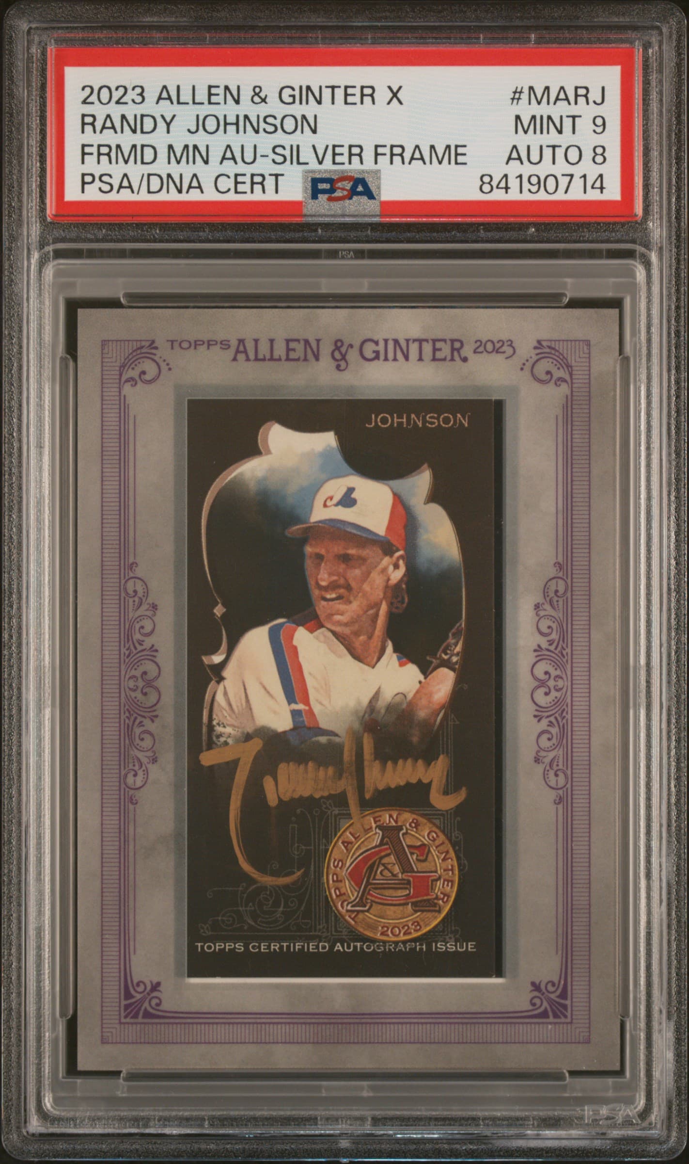 2023 TOPPS ALLEN & GINTER X FRAMED MINI AUTOGRAPH RANDY JOHNSON #MARJ FRMD MN AU-SILVER FRAME MINT 9 84190714