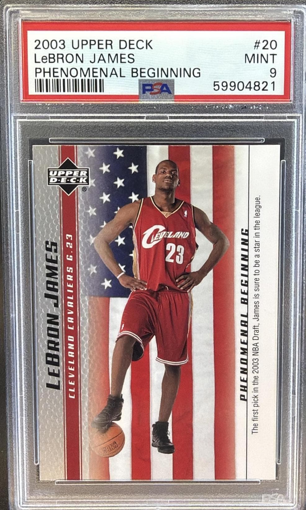 2003 UPPER DECK LEBRON JAMES PHENOMENAL BEGINNINGS LeBRON JAMES #20 PHENOMENAL BEGINNING MINT 9 59904821