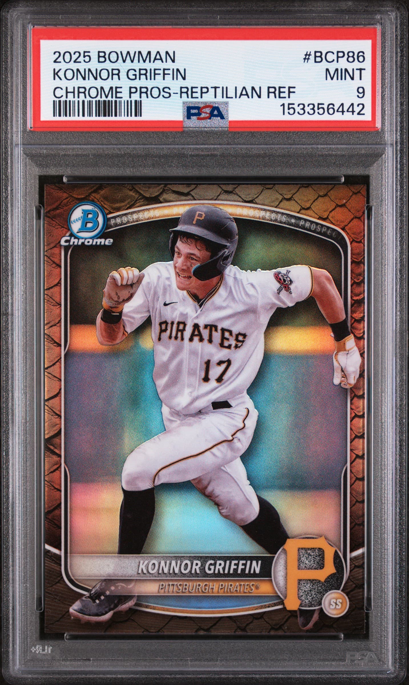 2025 BOWMAN CHROME PROSPECTS KONNOR GRIFFIN #BCP86 CHROME PROS-REPTILIAN REF MINT 9 153356442