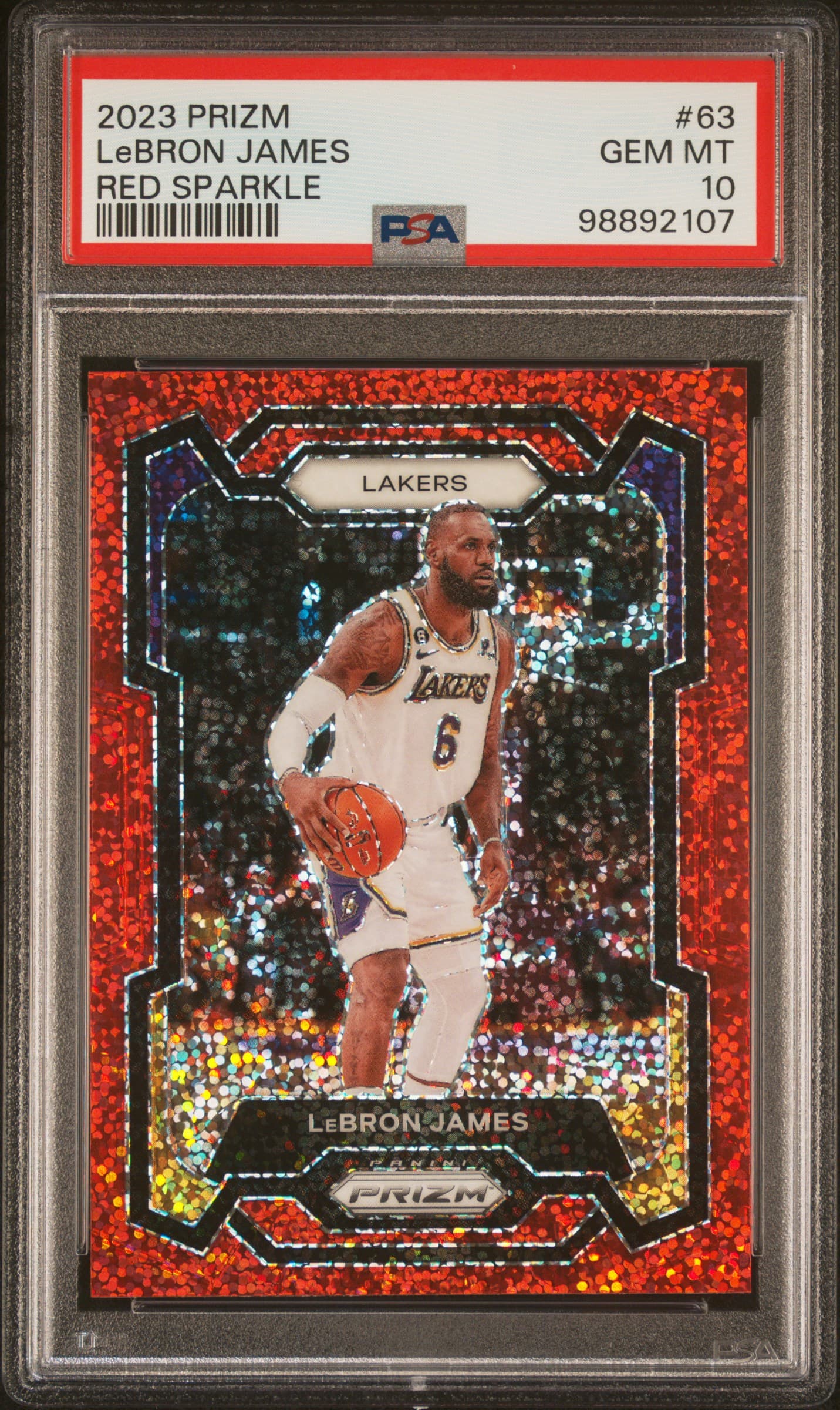 2023 PANINI PRIZM LeBRON JAMES #63 RED SPARKLE GEM MT 10 98892107