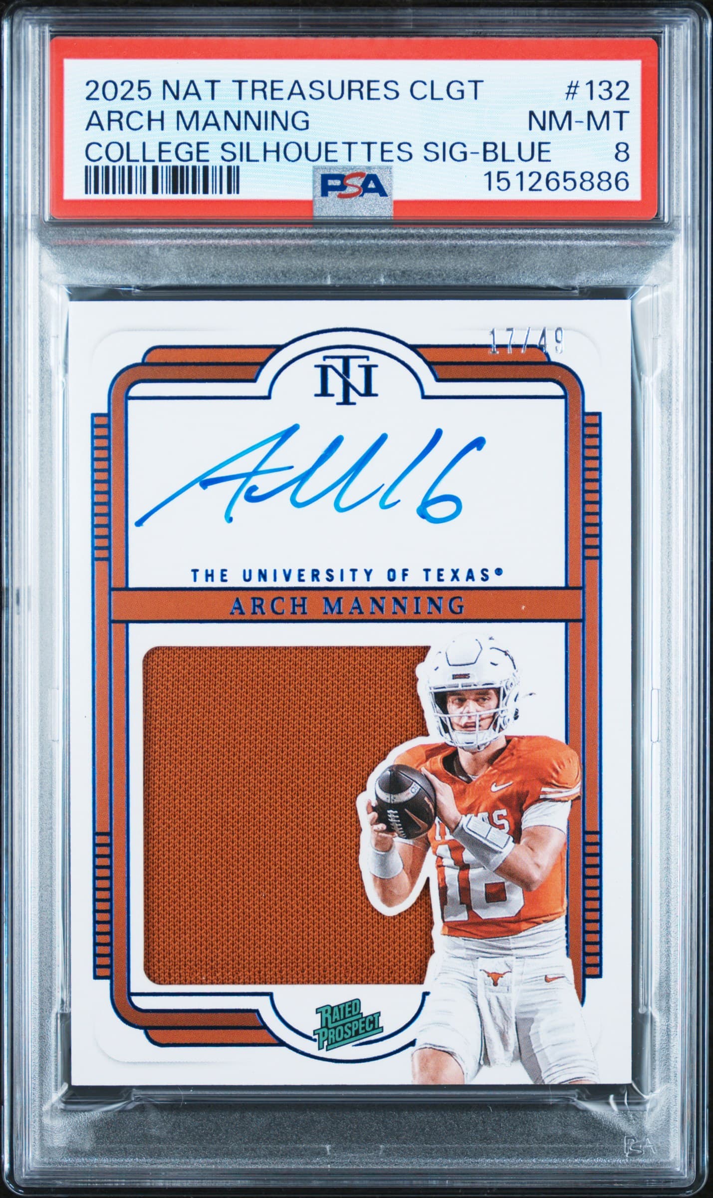 2025 PANINI NATIONAL TREASURES COLLEGIATE ARCH MANNING #132 COLLEGE SILHOUETTES SIG-BLUE NM-MT 8 151265886