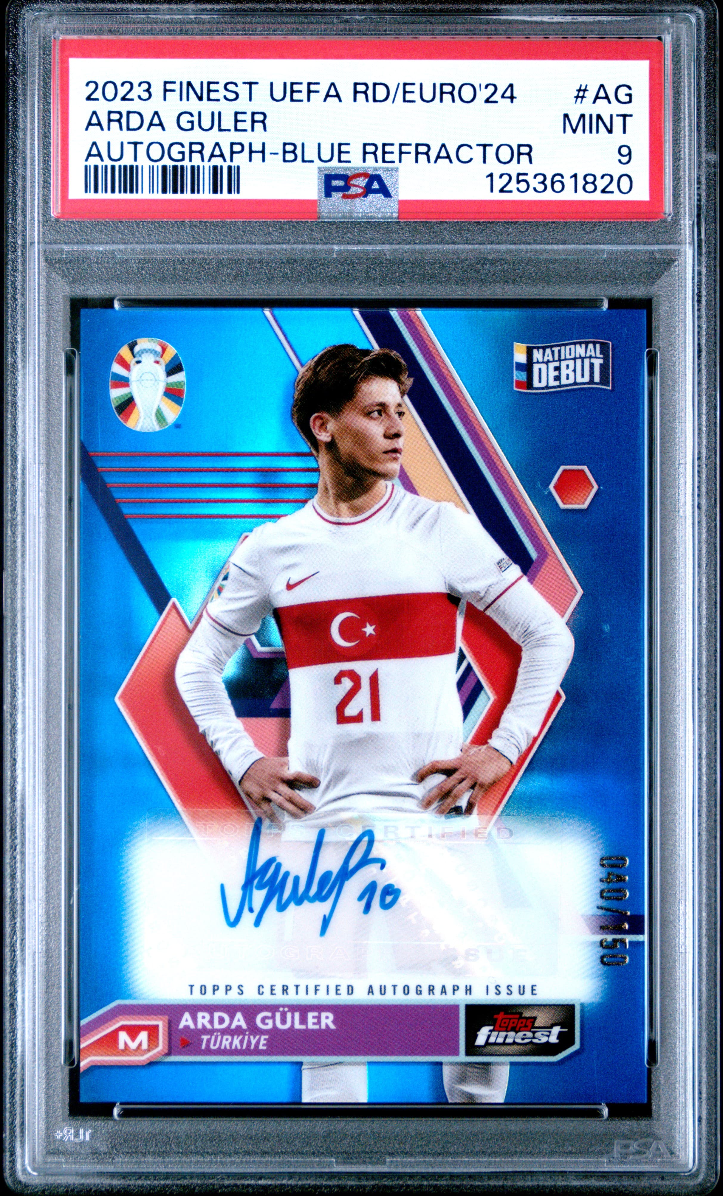 2023 TOPPS FINEST ROAD TO UEFA EURO 2024 AUTOGRAPHS ARDA GULER #AG AUTOGRAPH-BLUE REFRACTOR MINT 9 125361820