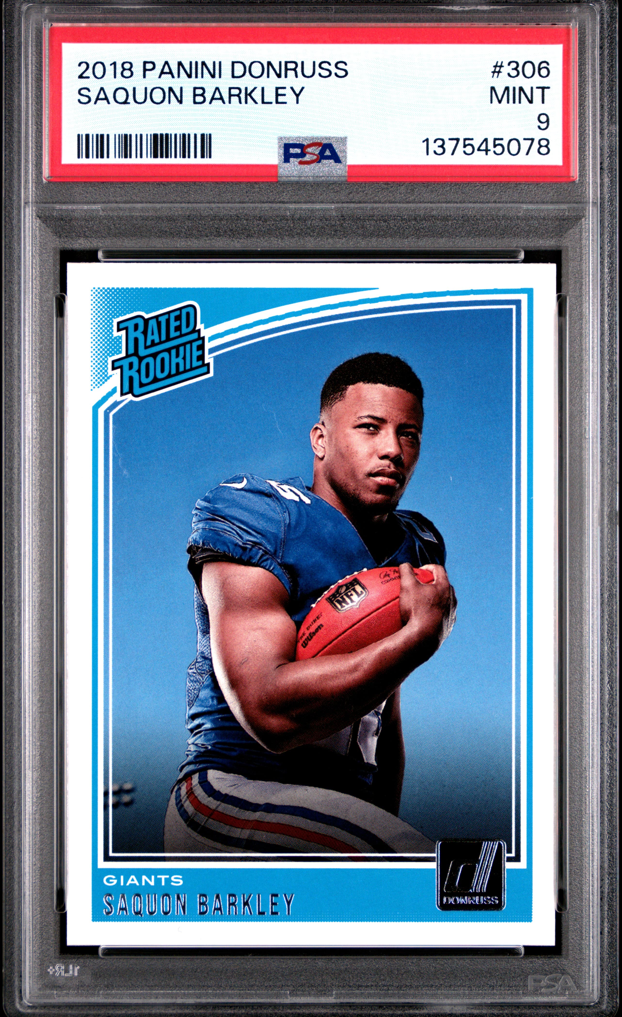 2018 PANINI DONRUSS SAQUON BARKLEY #306 MINT 9 137545078